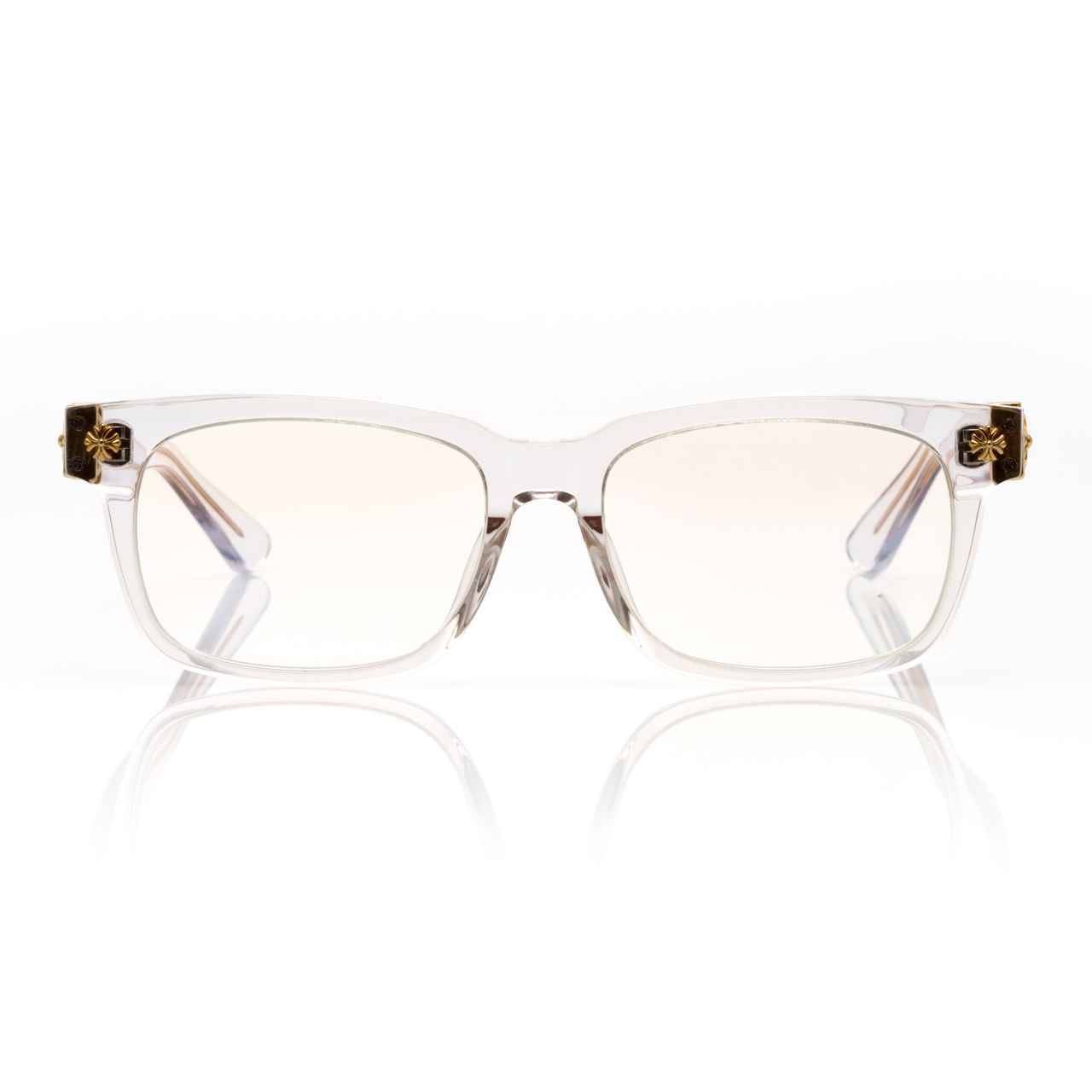 Lunettes Rectangle — Acétate Cristal & Détails Dorés