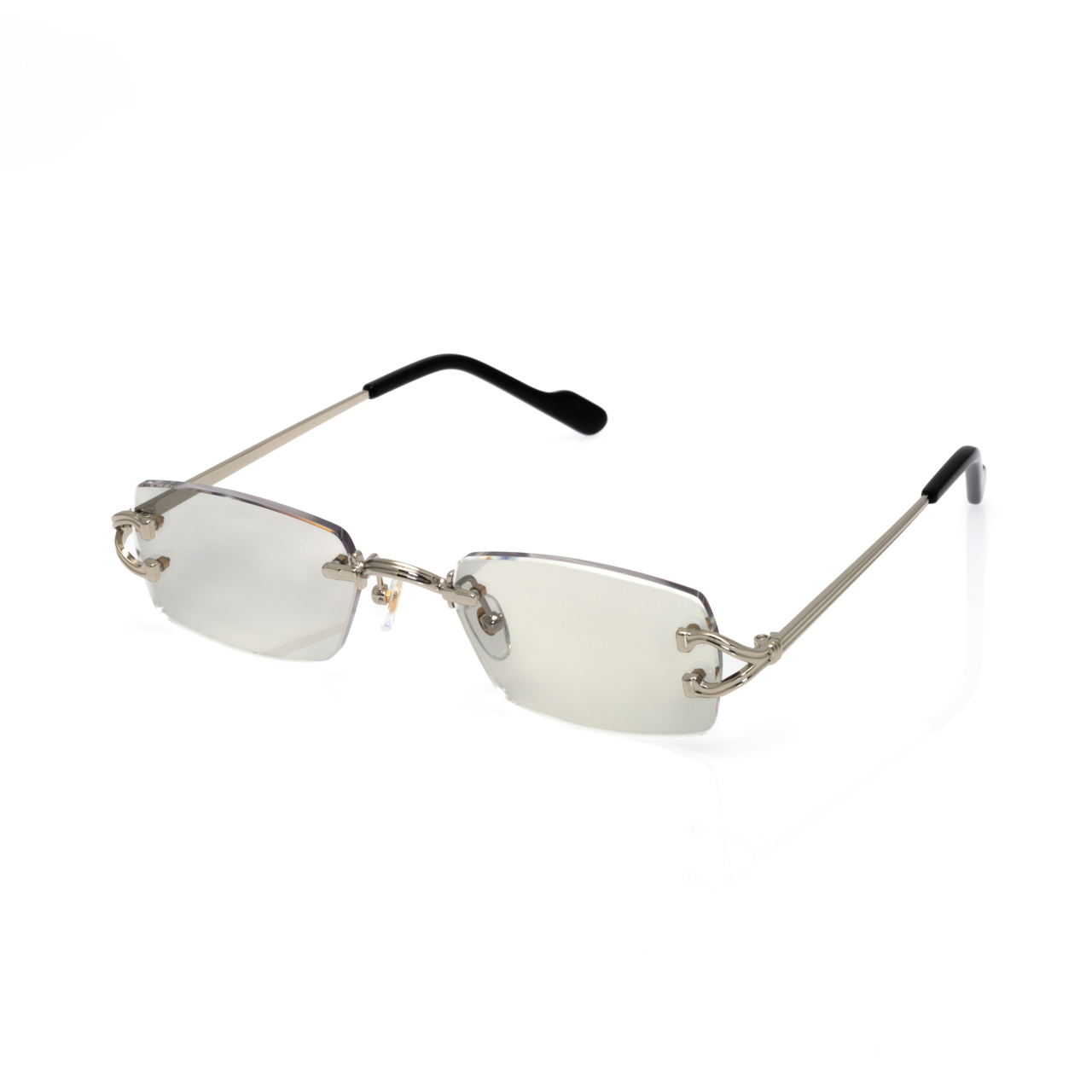 Lunettes Rectangle — Argent & Embouts Noir