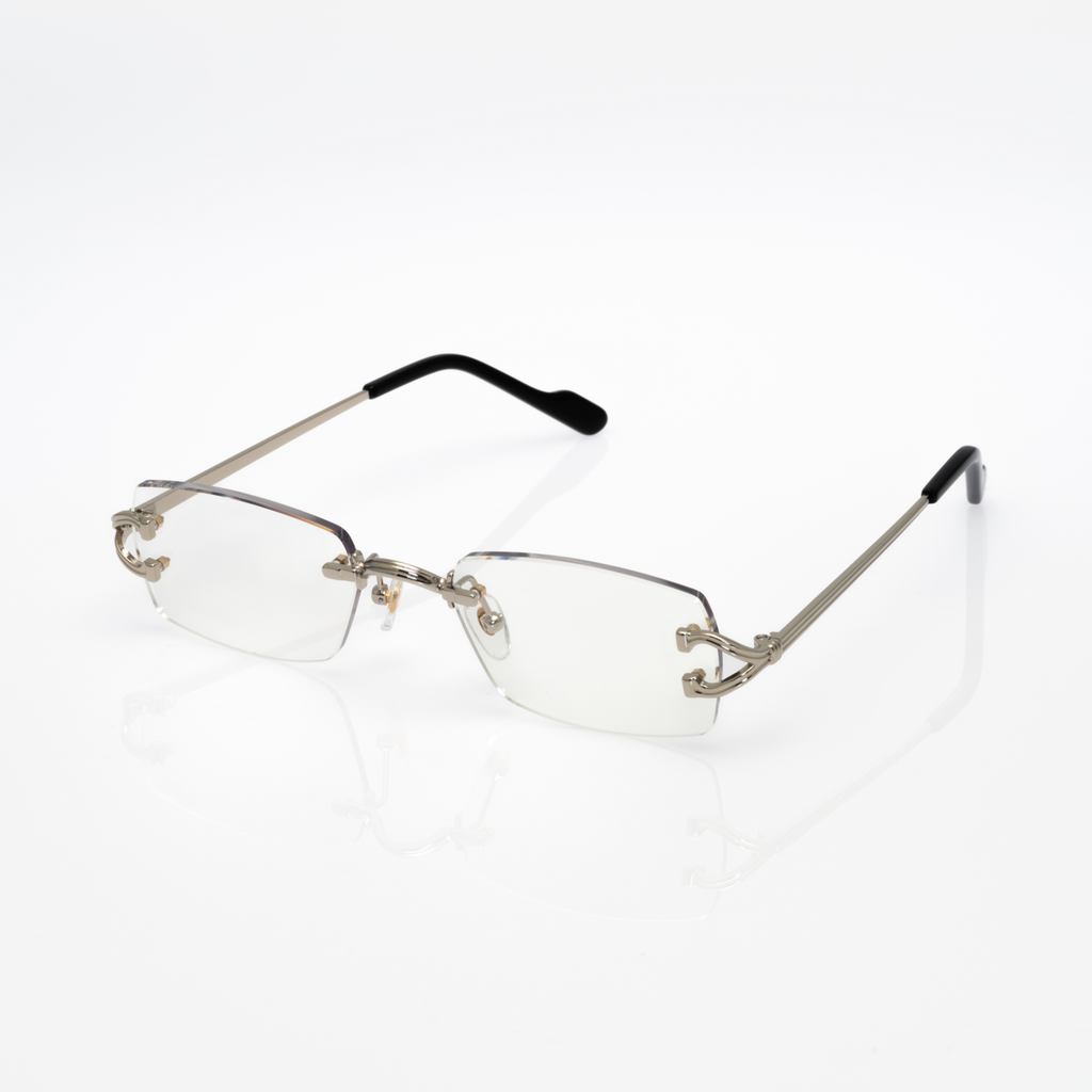 Lunettes Rectangle — Argent & Embouts Noir