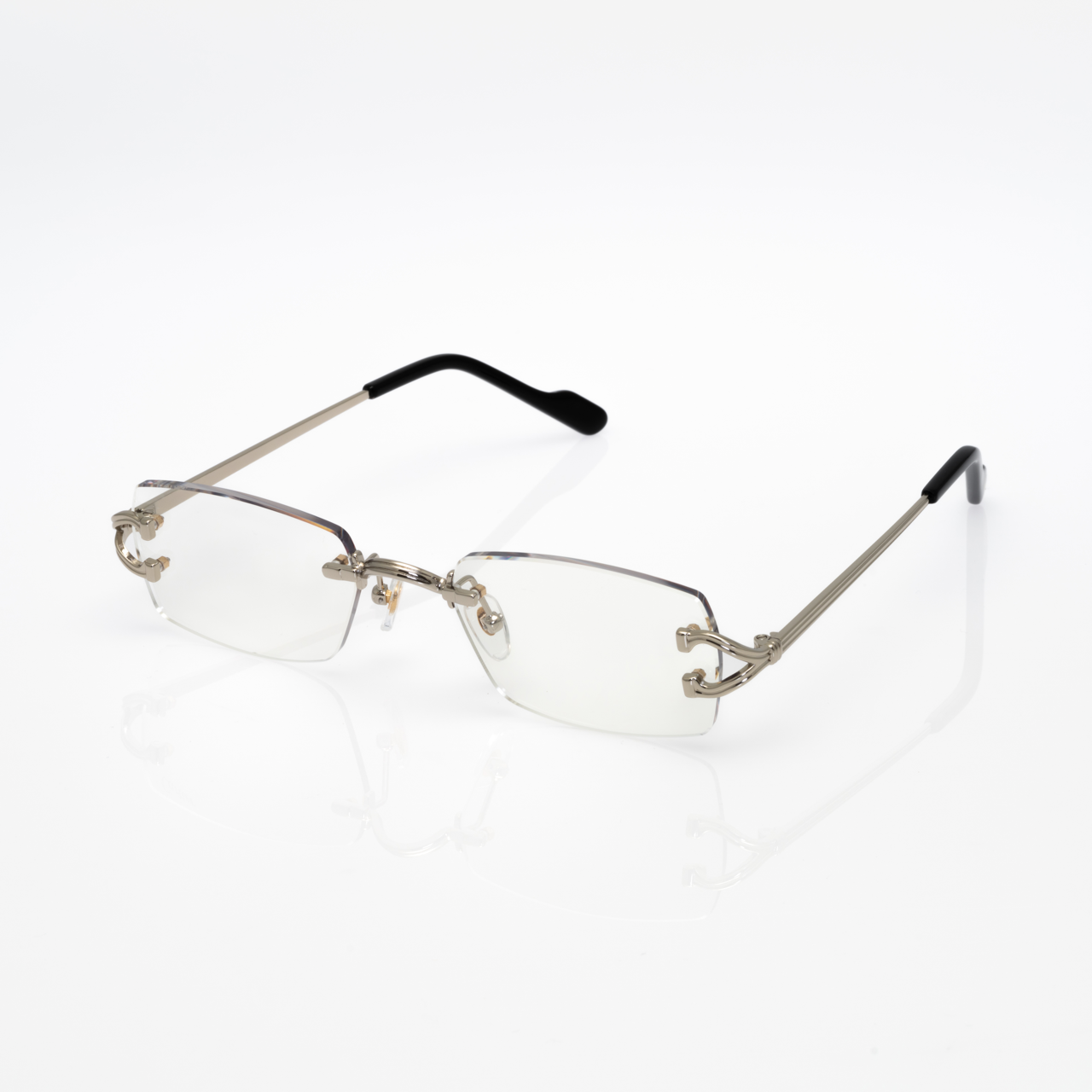 Lunettes Rectangle — Argent & Embouts Noir