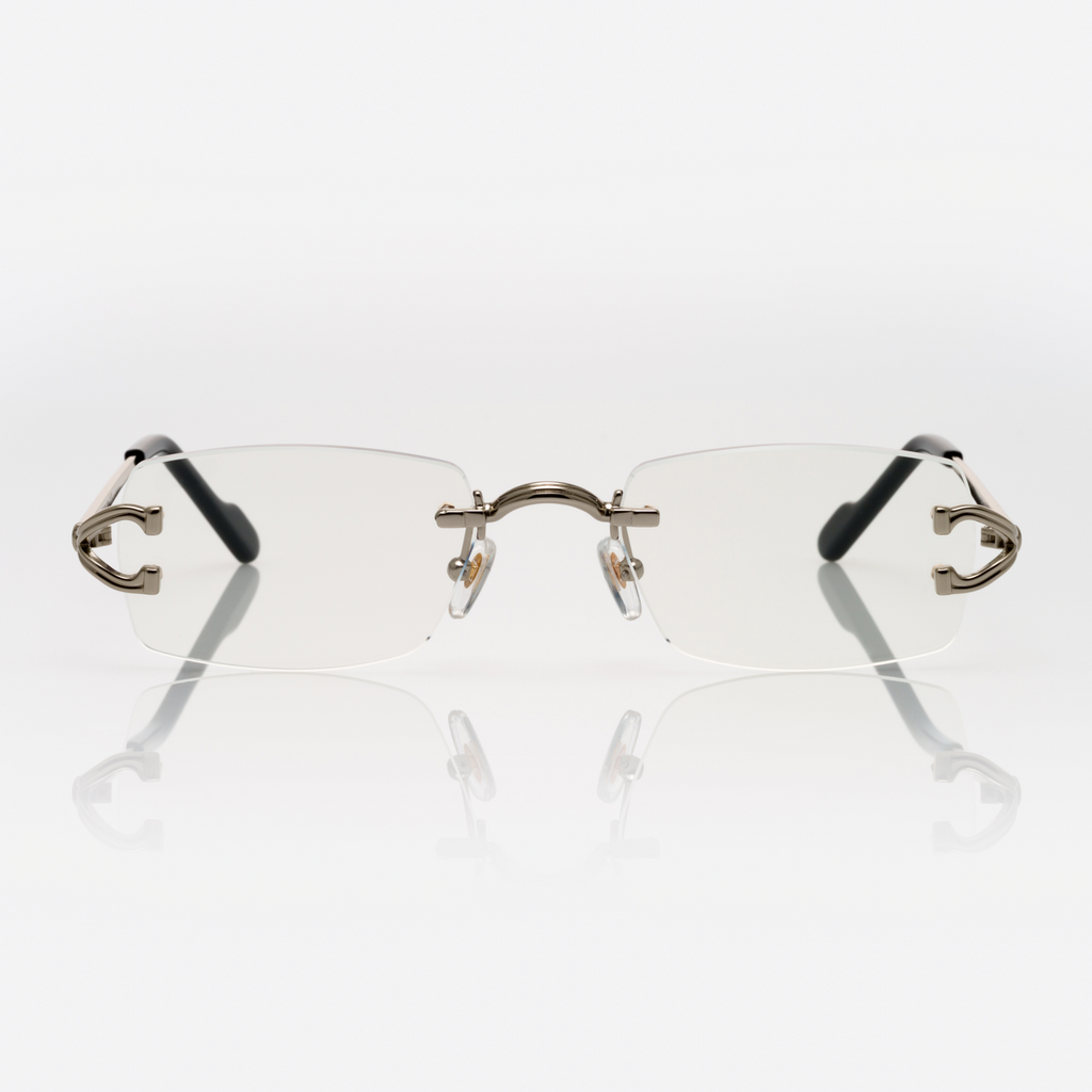 Lunettes Rectangle — Argent & Embouts Noir