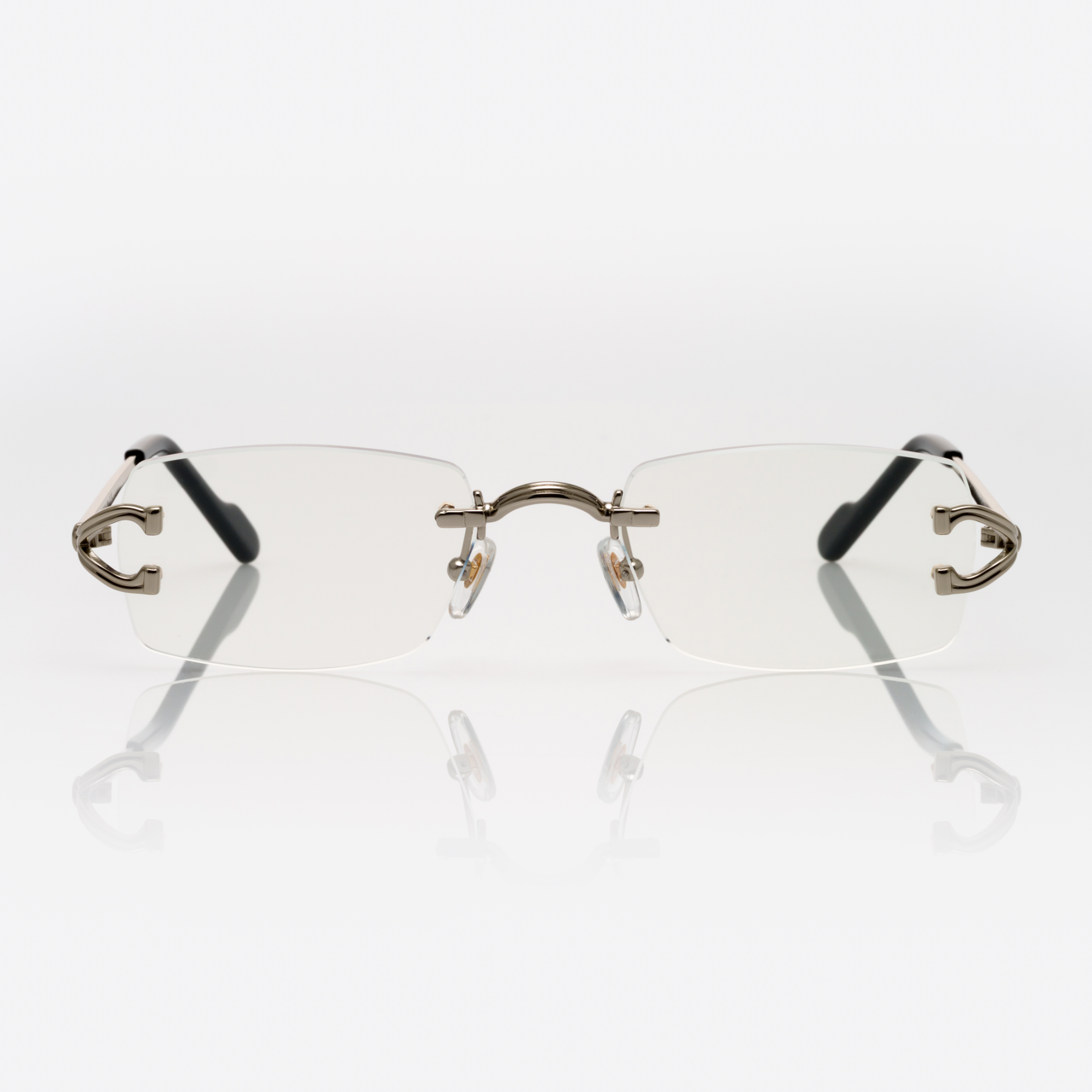 Lunettes Rectangle — Argent & Embouts Noir