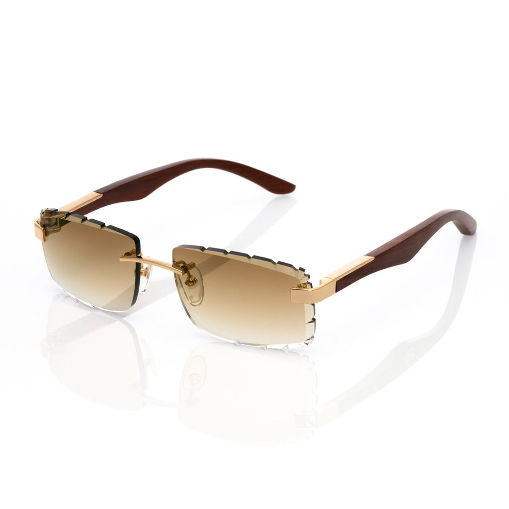 Lunettes Rectangle — Bois Acajou & Or