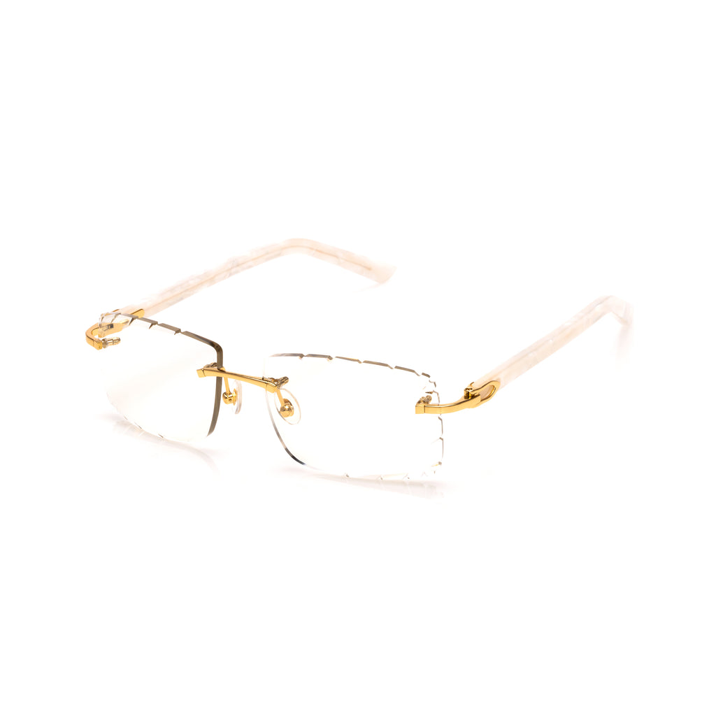 Lunettes Rectangle — Bois Blanc Nacré & Doré