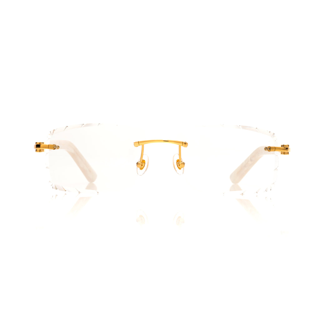 Lunettes Rectangle — Bois Blanc Nacré & Doré