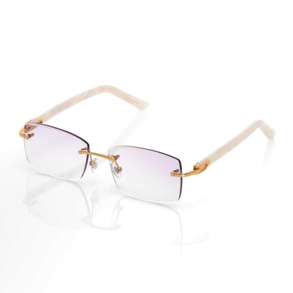 Lunettes Rectangle — Corne Blanche & Or Lilas