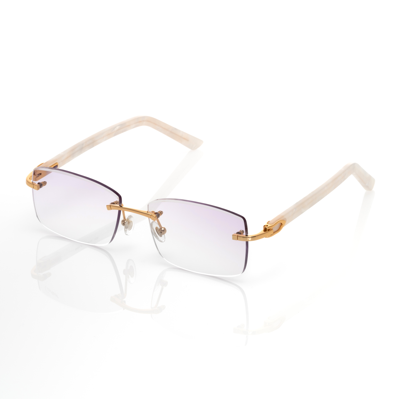 Lunettes Rectangle — Corne Blanche & Or Lilas