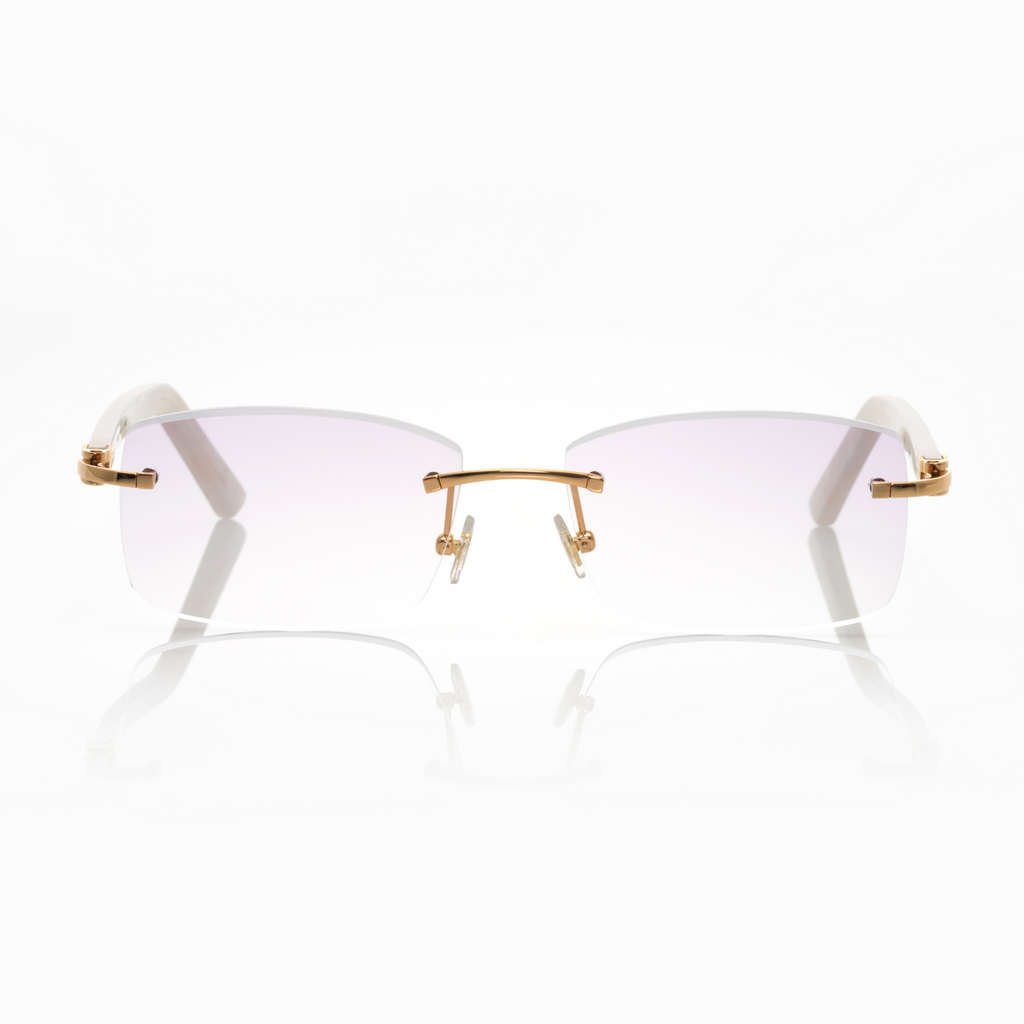 Lunettes Rectangle — Corne Blanche & Or Lilas