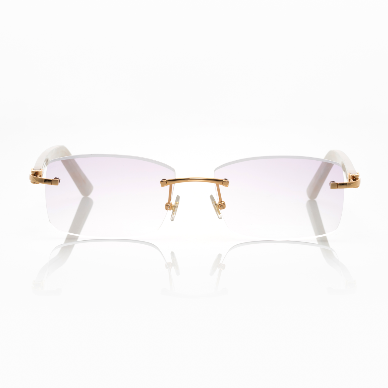 Lunettes Rectangle — Corne Blanche & Or Lilas