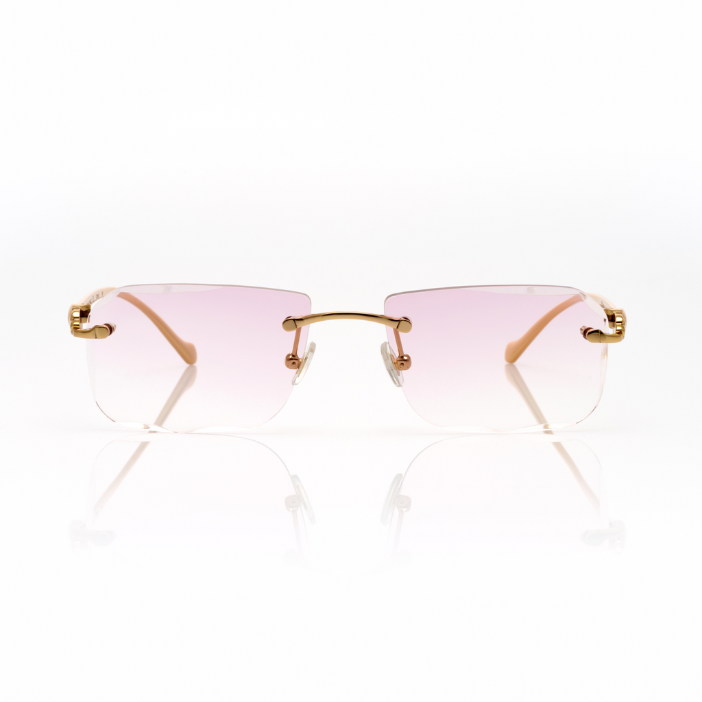 Lunettes Rectangle — Doré & Verres Rosés