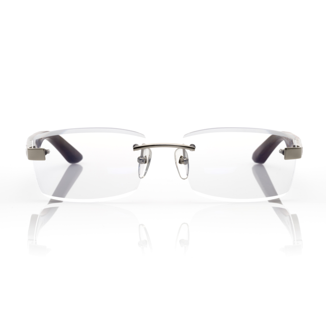 Lunettes Rectangle — Métal Argenté & Branches Bois Acajou