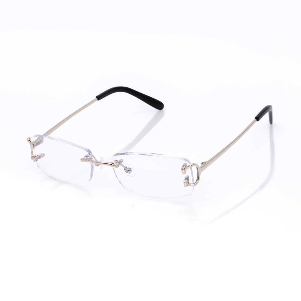 Lunettes Rectangle — Métal Argenté & Cristal