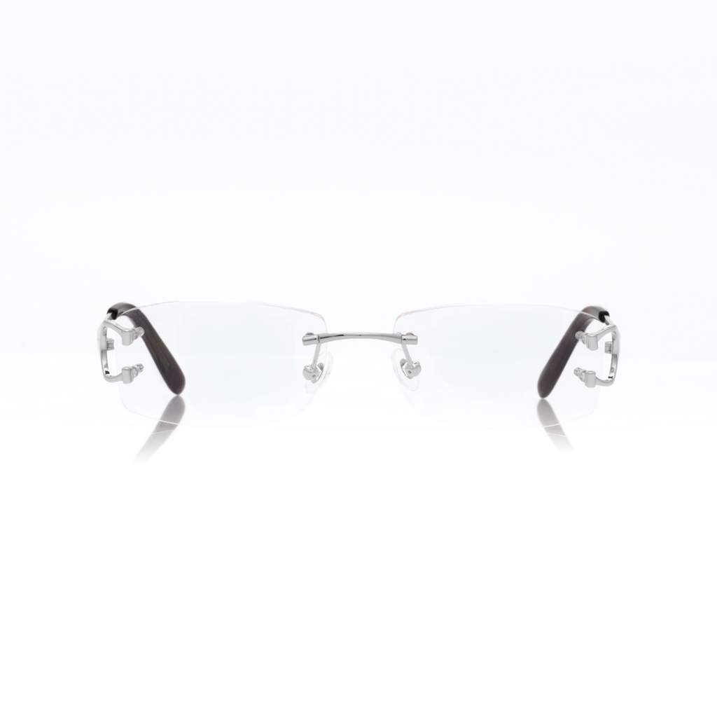 Lunettes Rectangle — Métal Argenté & Cristal