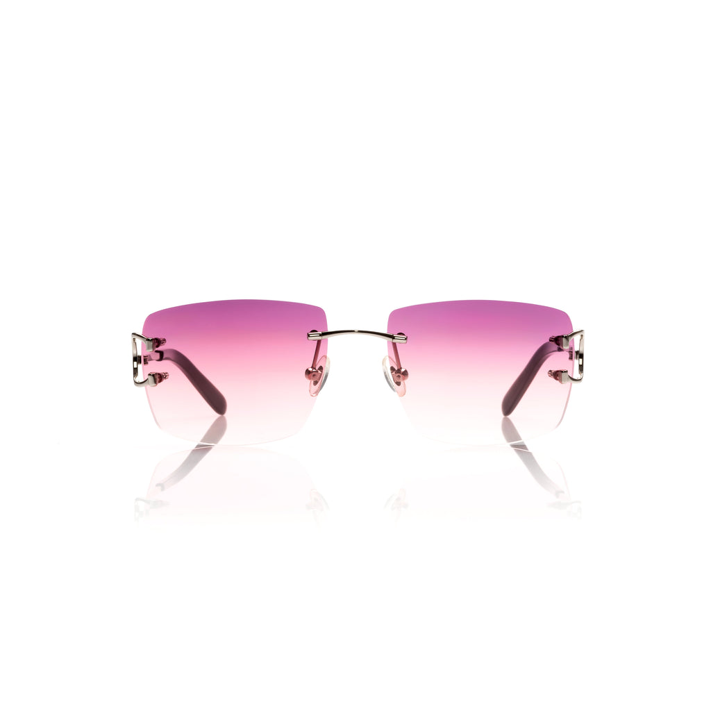 Lunettes Rectangle — Métal Argenté & Dégradé Prune Rosé