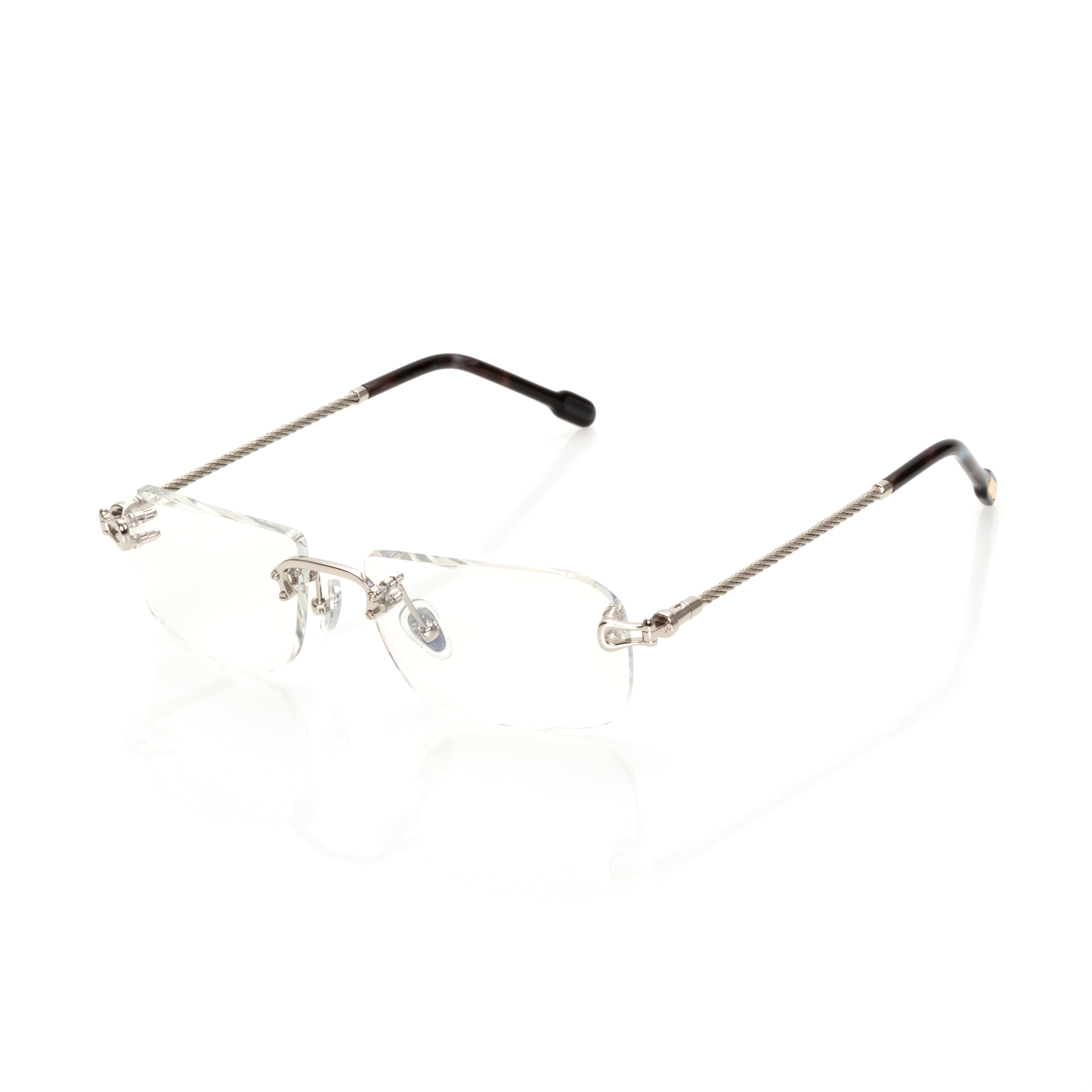 Lunettes Rectangle — Métal Argenté Tressé & Verres Clairs
