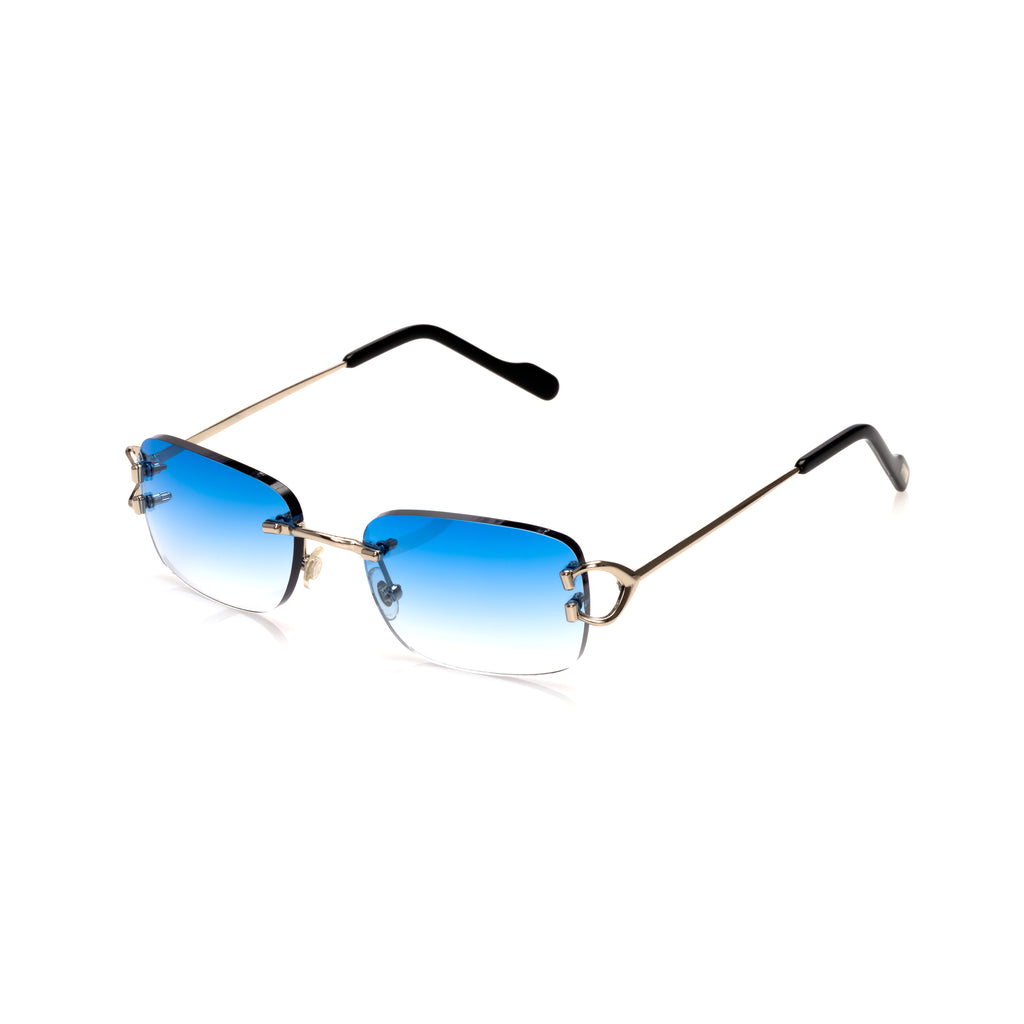 Lunettes Rectangle — Métal Argenté & Verres Bleu Azur