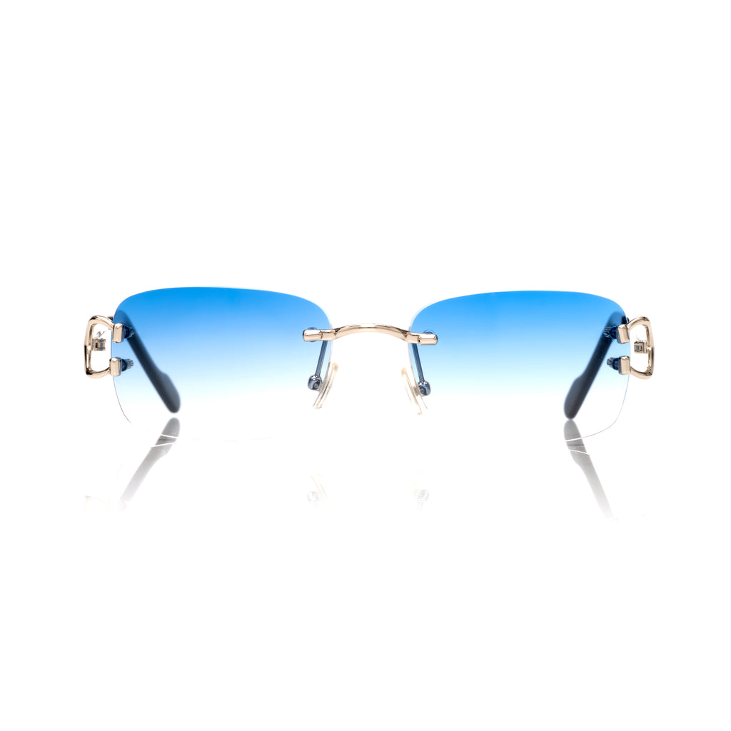 Lunettes Rectangle — Métal Argenté & Verres Bleu Azur