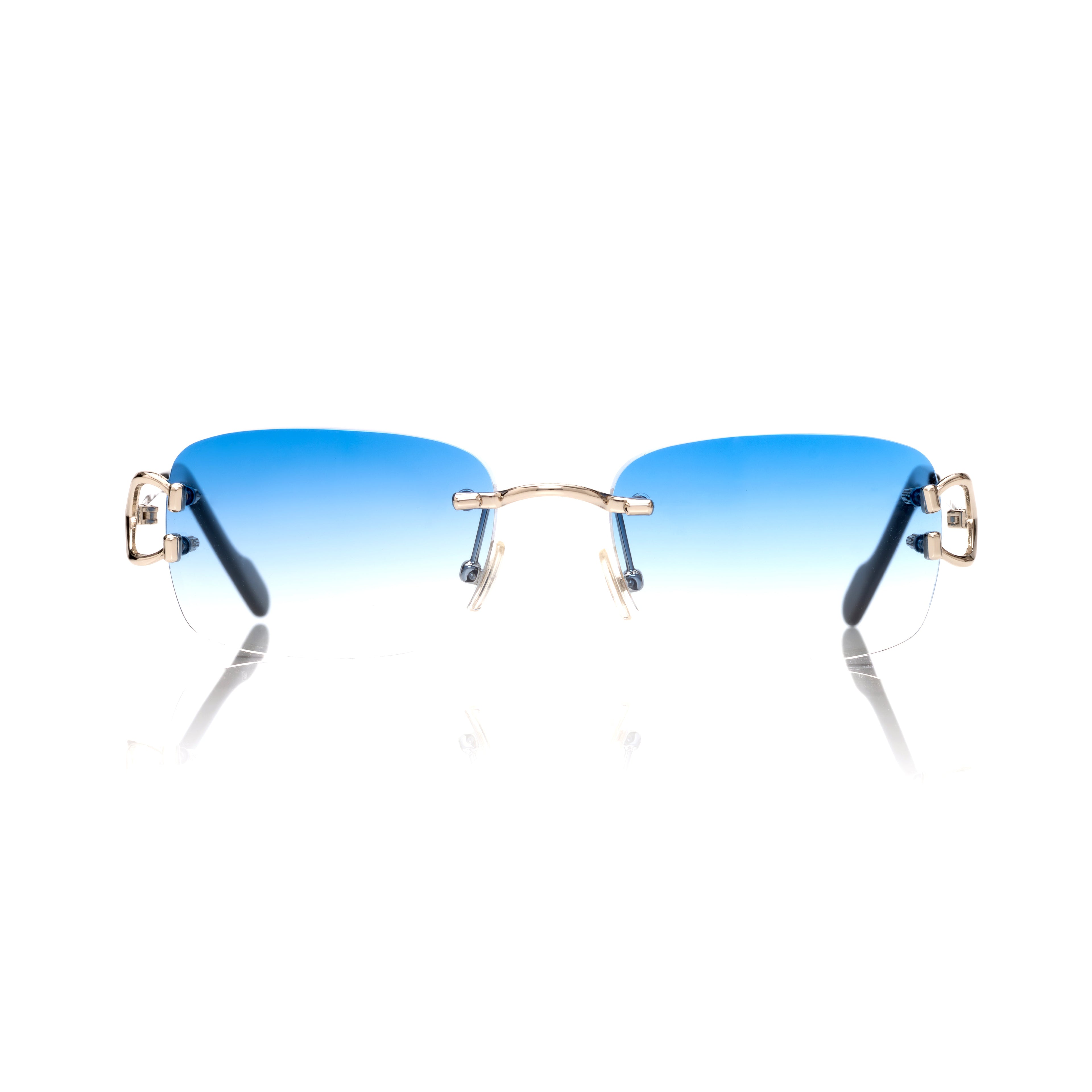 Lunettes Rectangle — Métal Argenté & Verres Bleu Azur