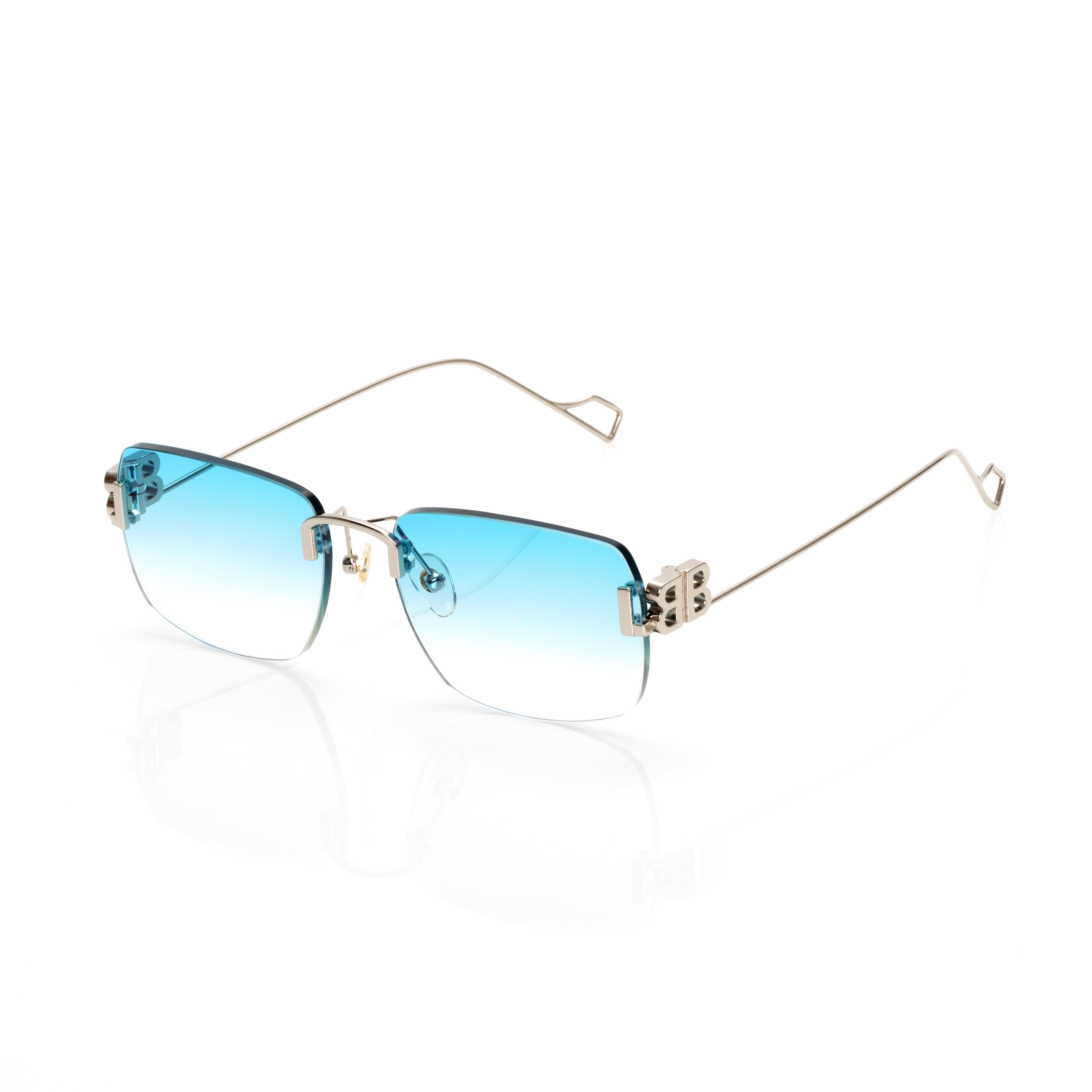 Lunettes Rectangle — Métal Argenté & Verres Bleu Ciel