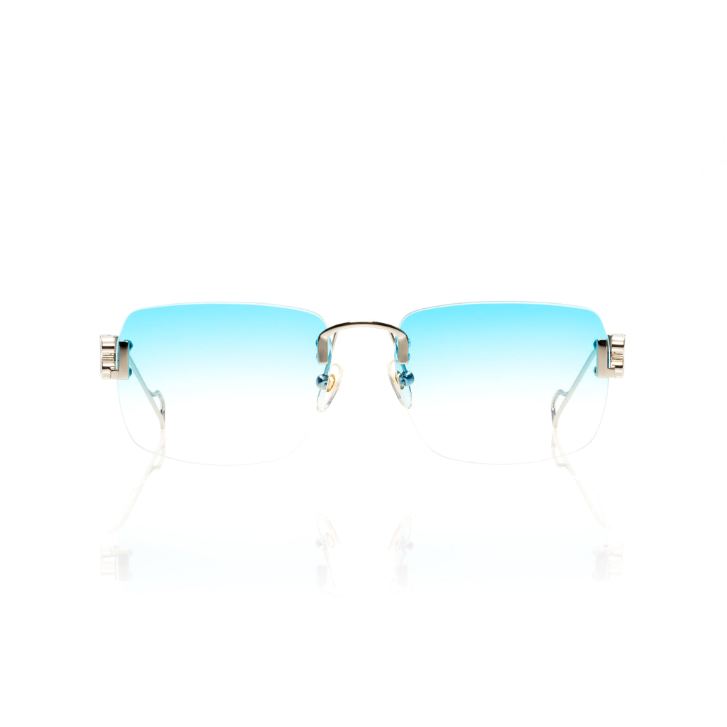 Lunettes Rectangle — Métal Argenté & Verres Bleu Ciel