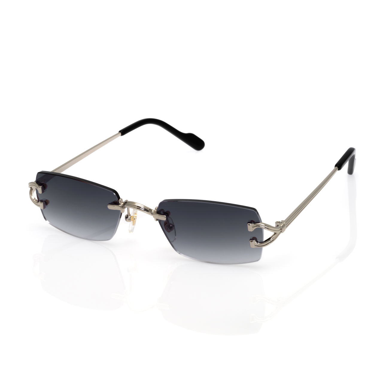 Lunettes Rectangle — Métal Argenté & Verres Gris