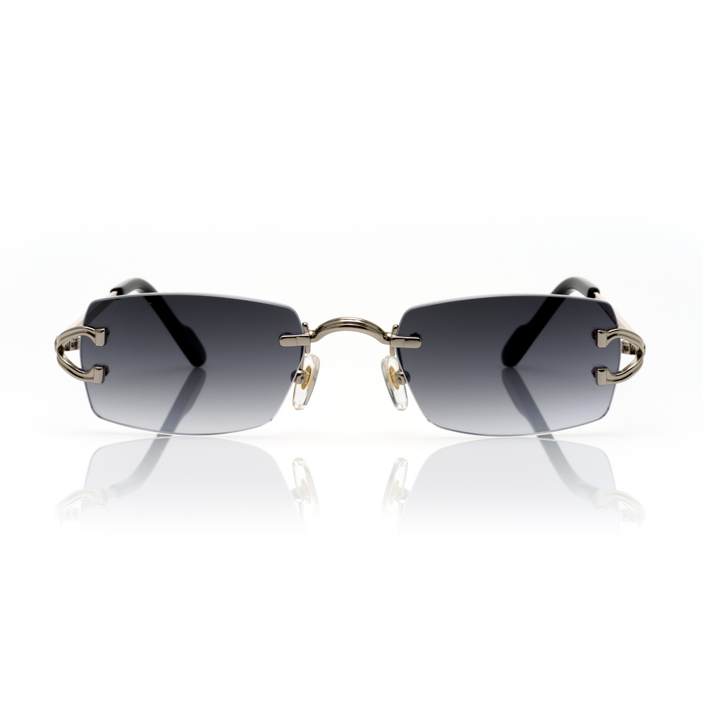 Lunettes Rectangle — Métal Argenté & Verres Gris