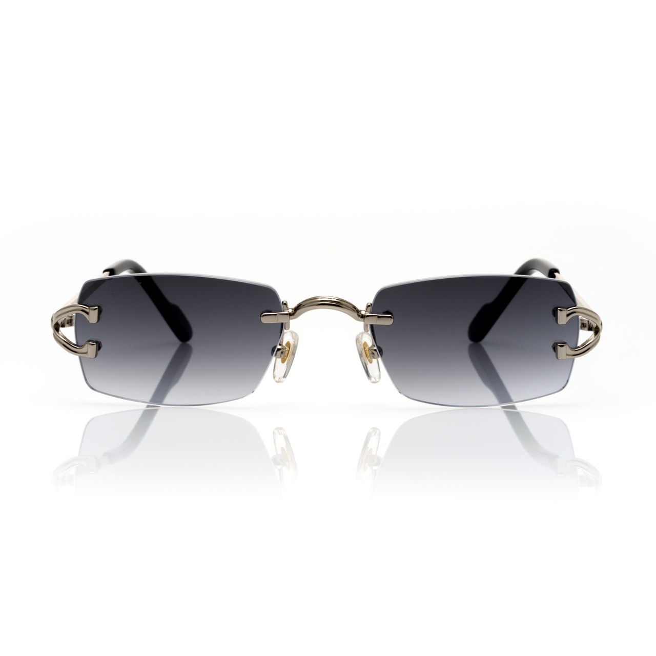 Lunettes Rectangle — Métal Argenté & Verres Gris