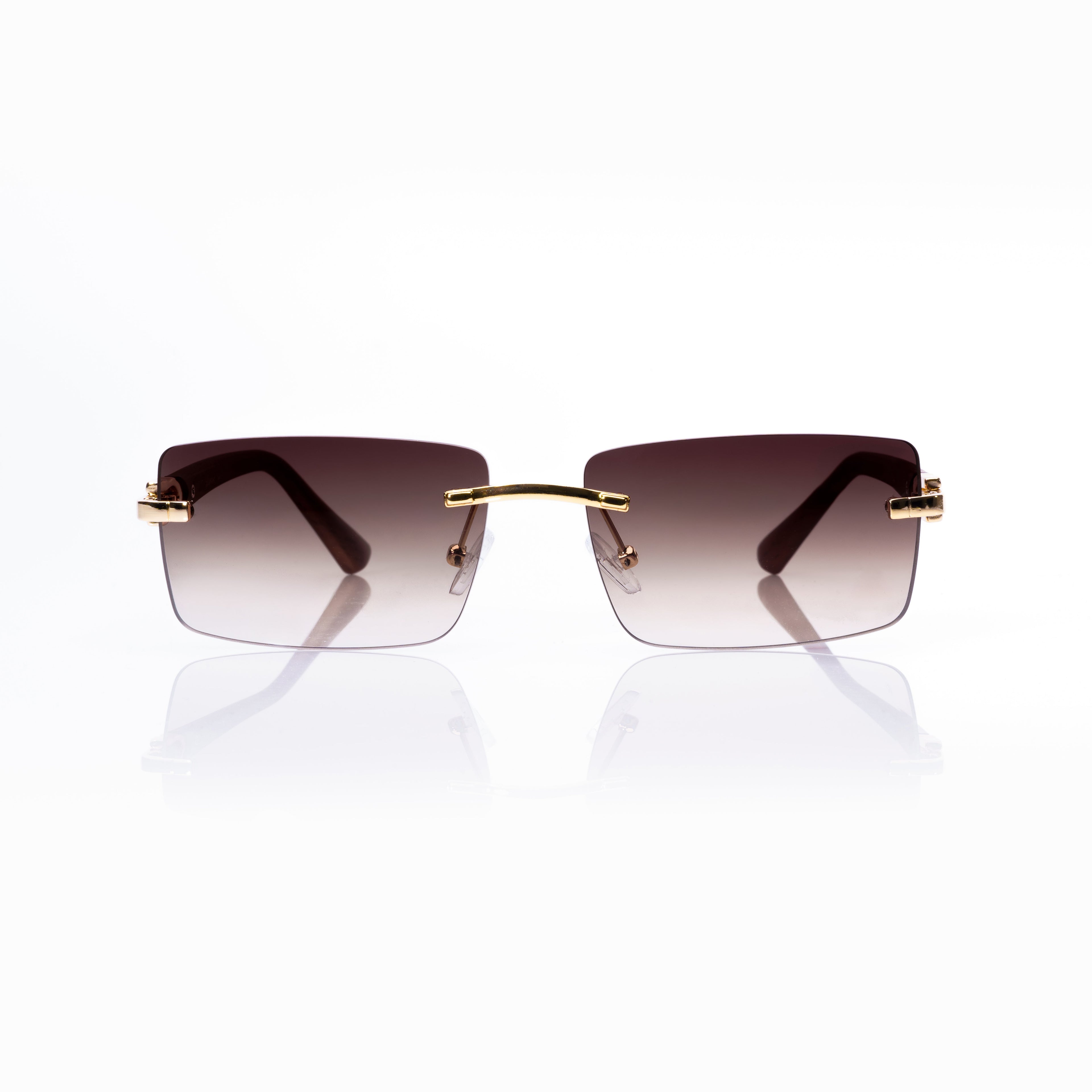 Lunettes Rectangle — Métal Doré & Branches Bois & Verres Bruns