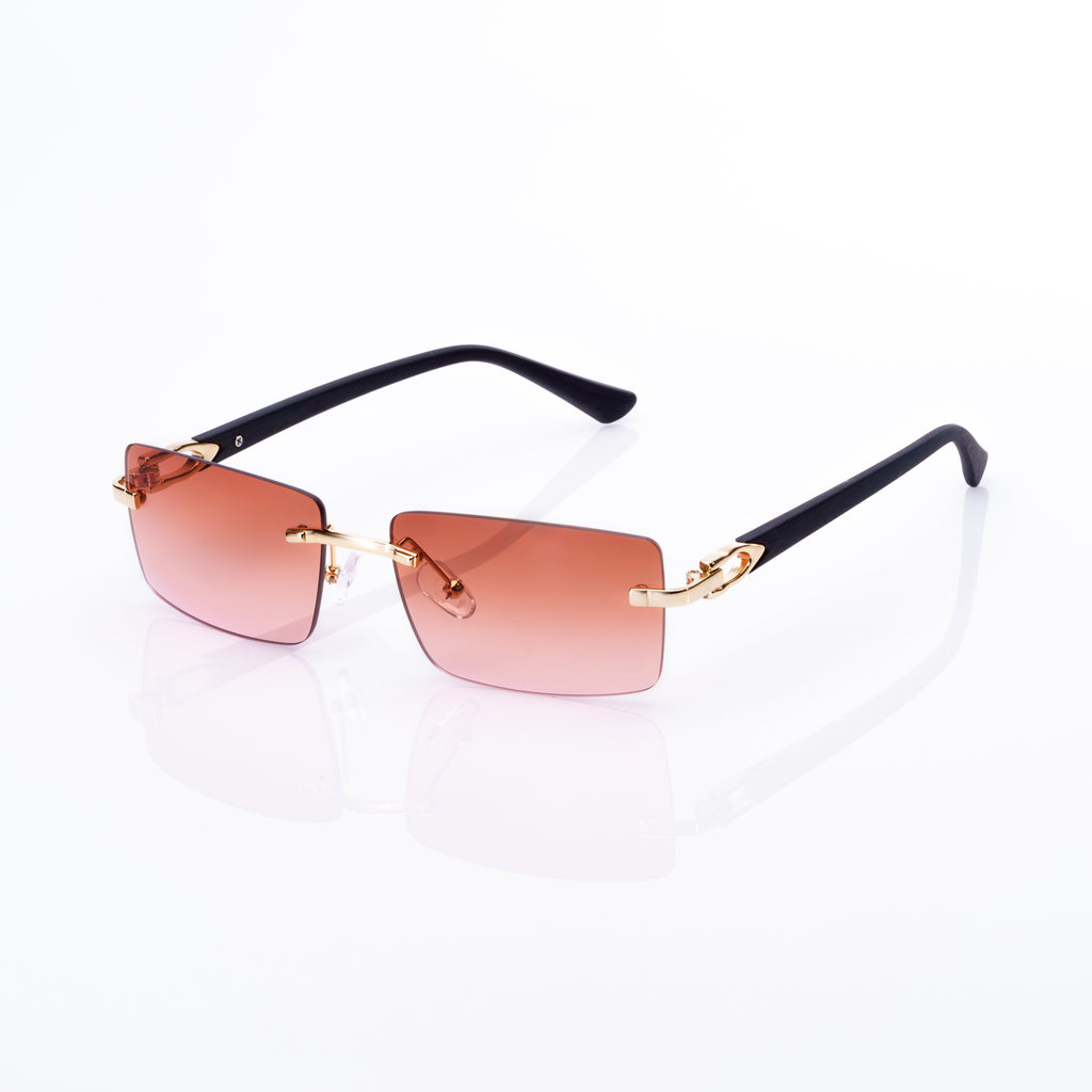 Lunettes Rectangle — Métal Doré & Branches Bois & Verres Bruns