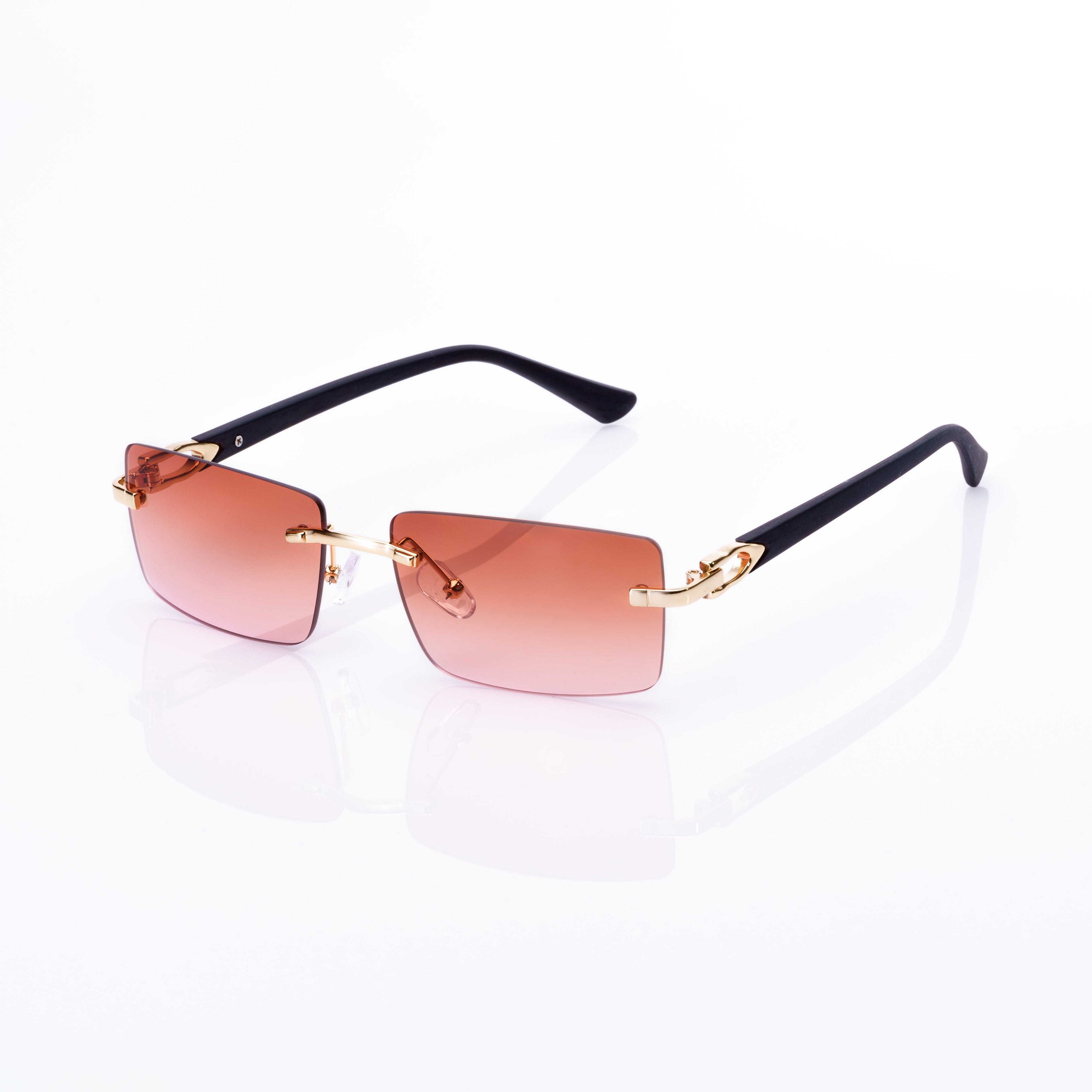 Lunettes Rectangle — Métal Doré & Branches Bois & Verres Bruns