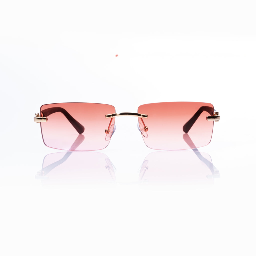 Lunettes Rectangle — Métal Doré & Branches Bois & Verres Bruns