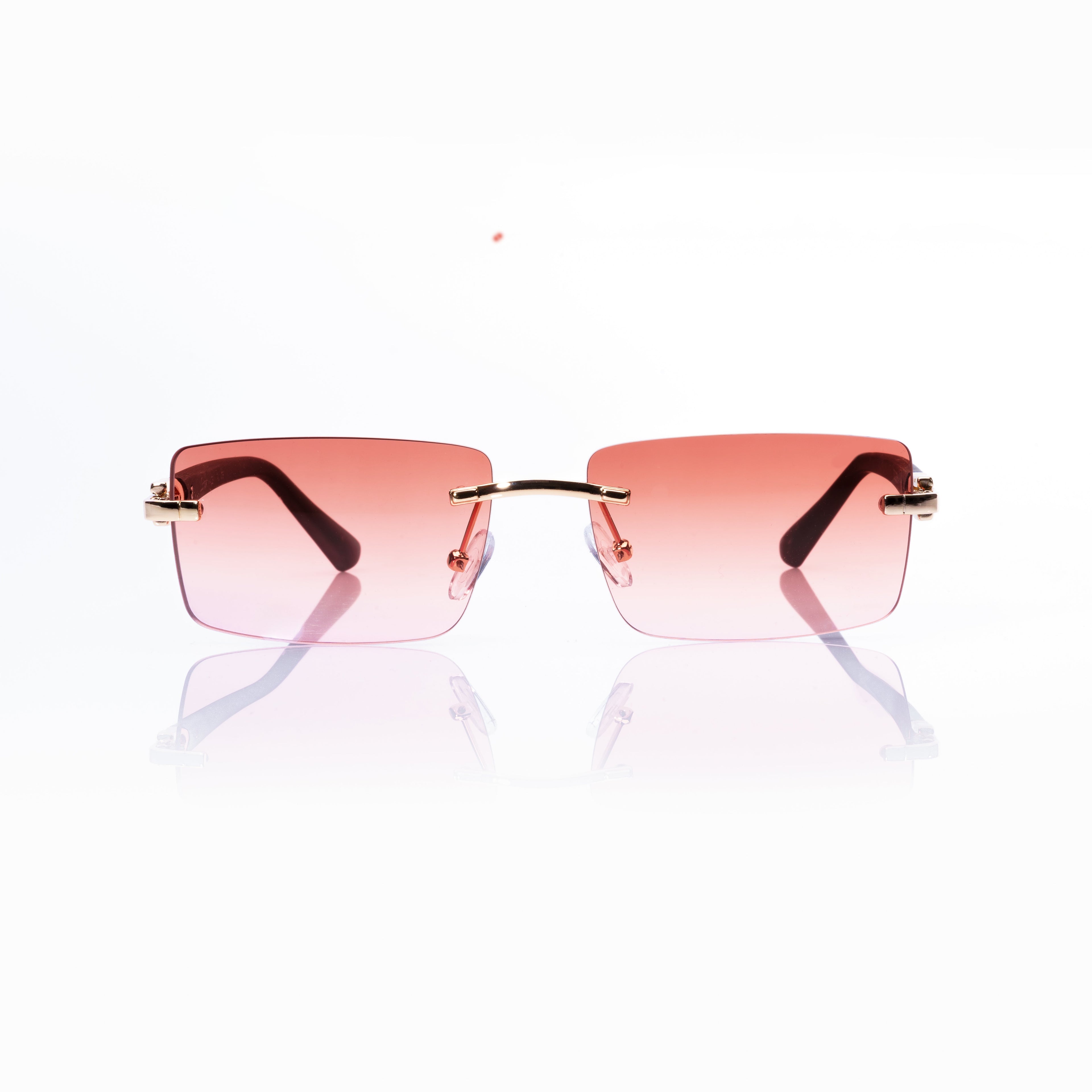 Lunettes Rectangle — Métal Doré & Branches Bois & Verres Bruns