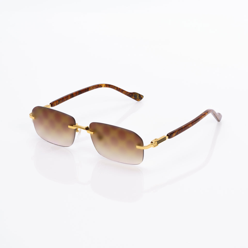 Lunettes Rectangle — Métal Doré & Branches Écaille