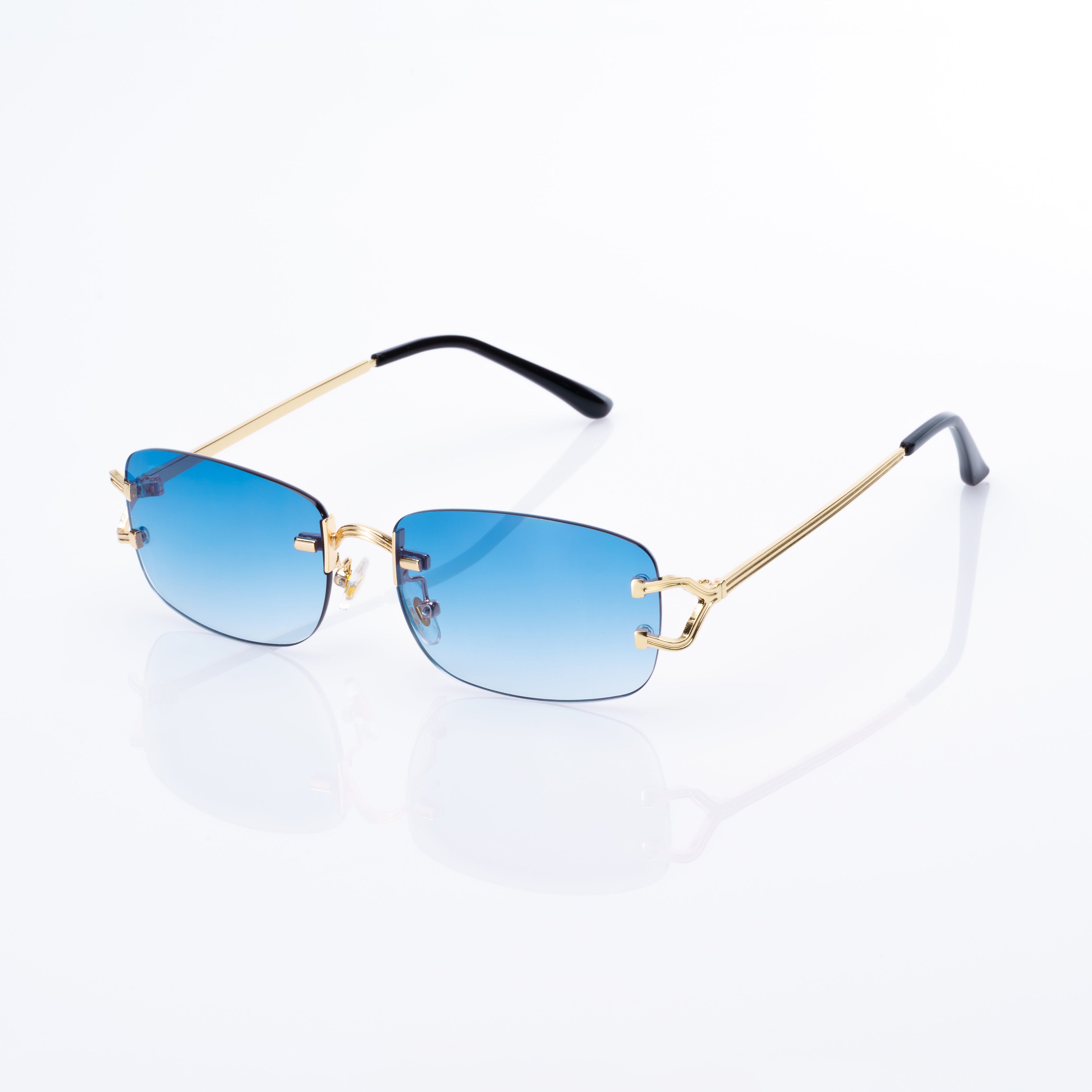 Lunettes Rectangle — Métal Doré & Verres Bleu Azur