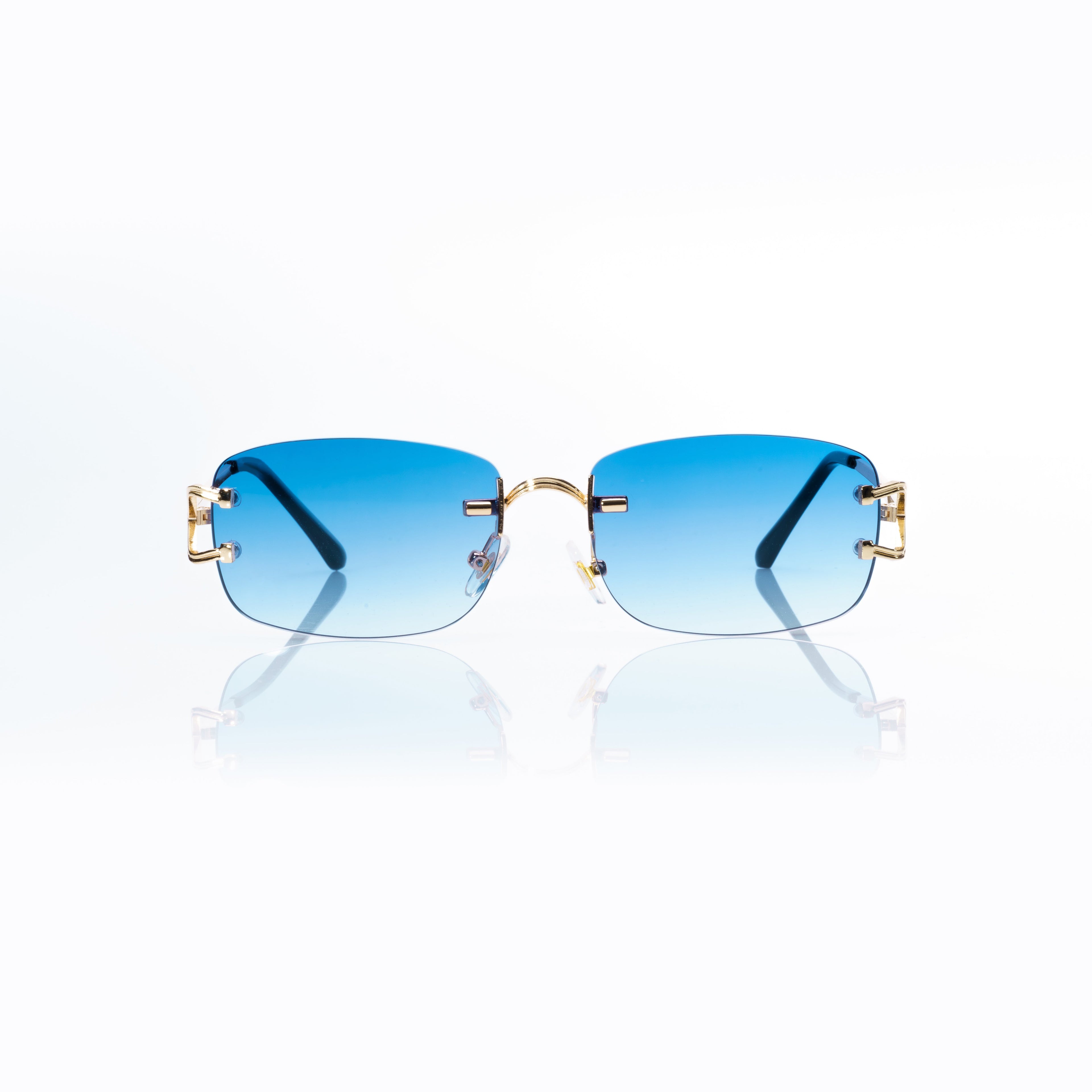 Lunettes Rectangle — Métal Doré & Verres Bleu Azur