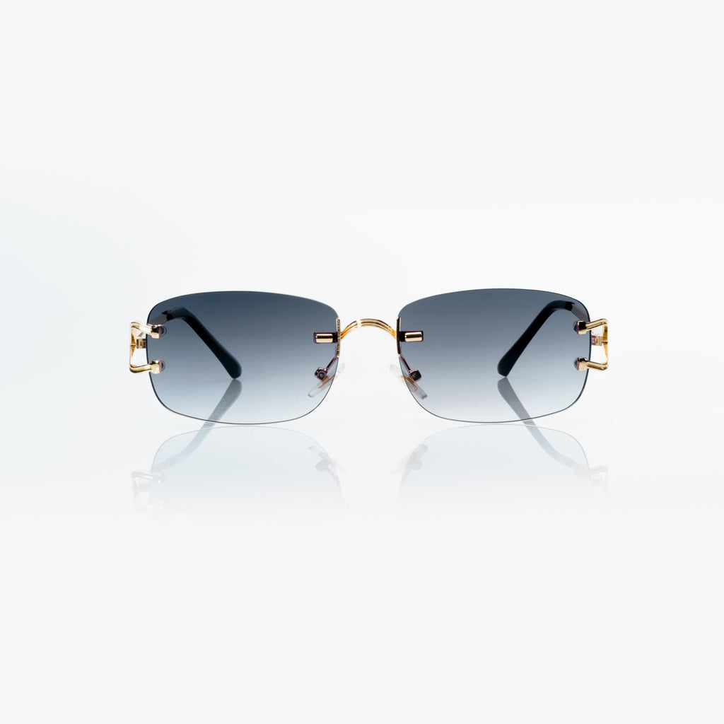 Lunettes Rectangle — Métal Doré & Verres Bleu Azur