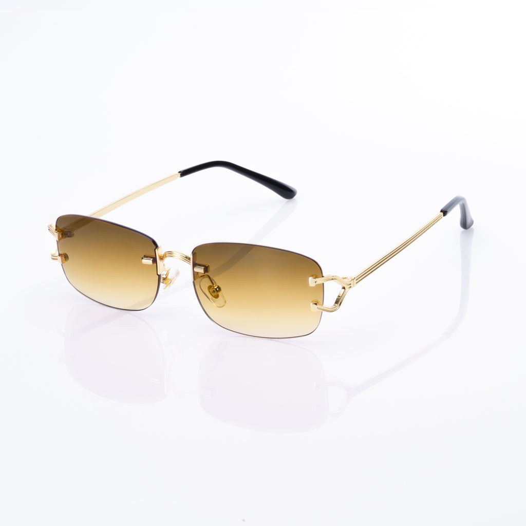 Lunettes Rectangle — Métal Doré & Verres Bleu Azur