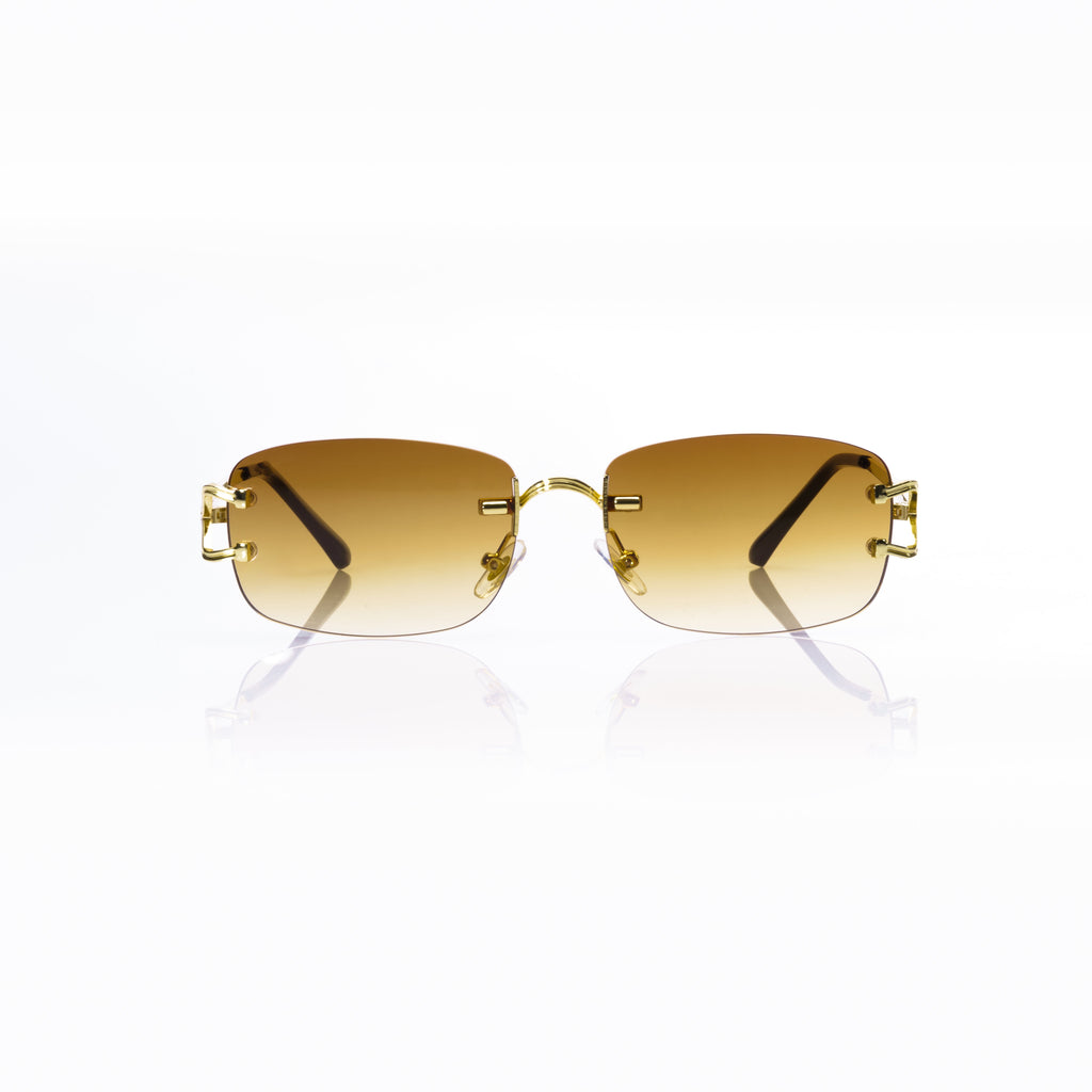 Lunettes Rectangle — Métal Doré & Verres Bleu Azur