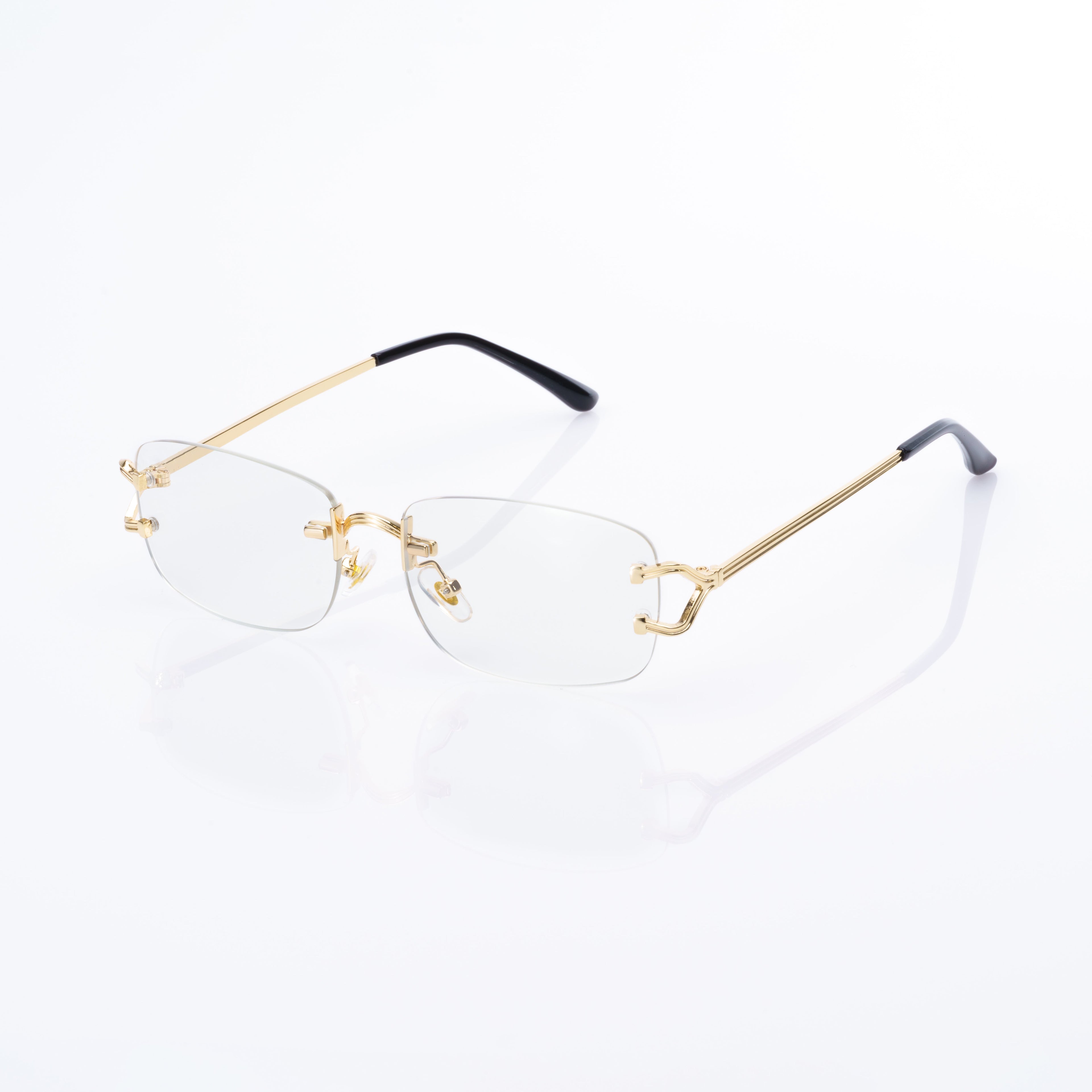 Lunettes Rectangle — Métal Doré & Verres Bleu Azur