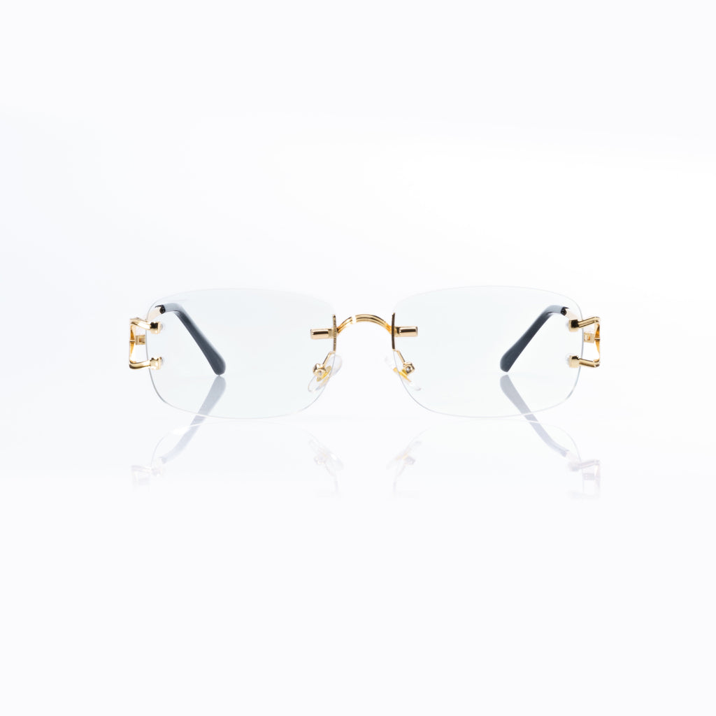 Lunettes Rectangle — Métal Doré & Verres Bleu Azur