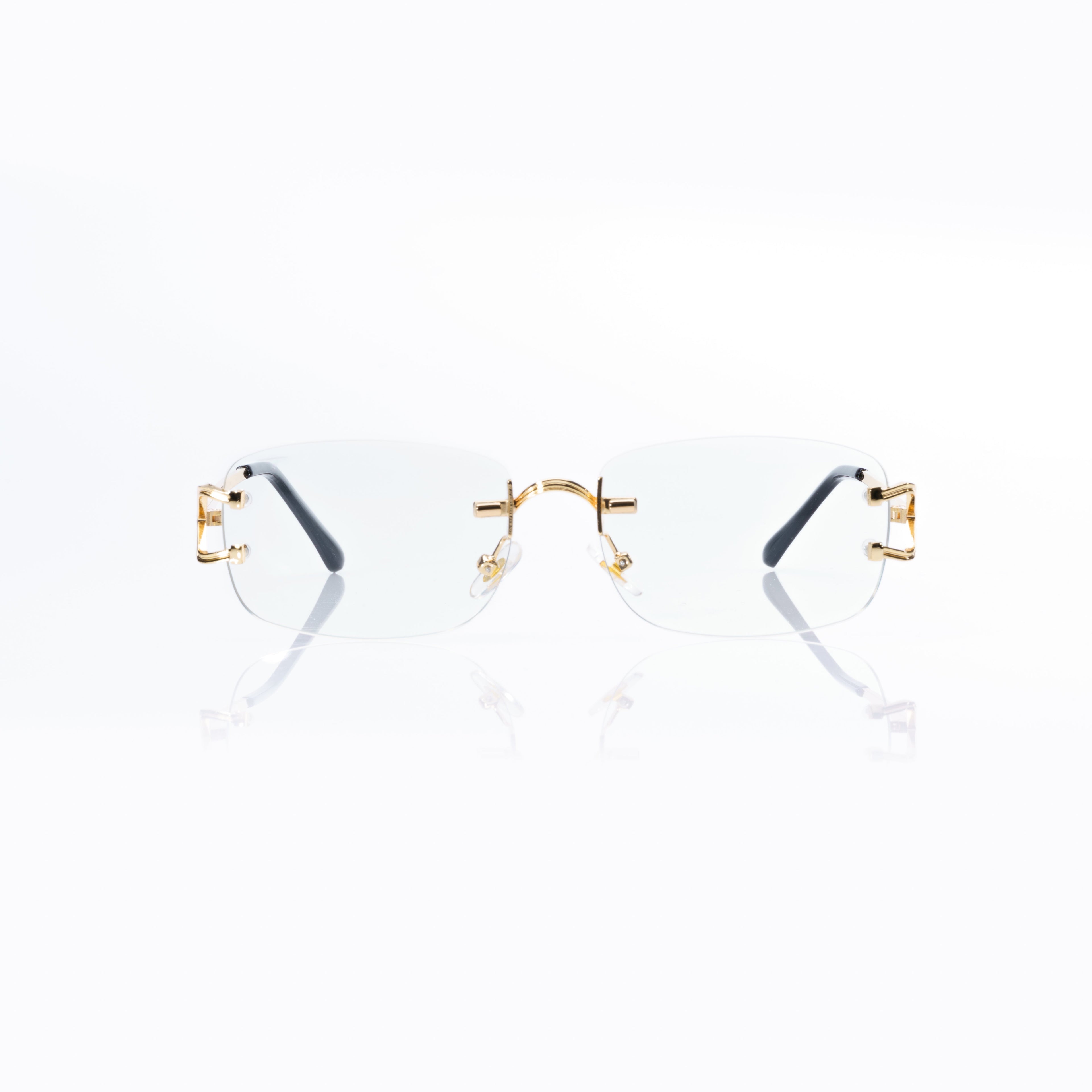 Lunettes Rectangle — Métal Doré & Verres Bleu Azur