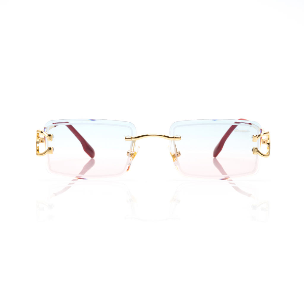 Lunettes Rectangle — Métal Doré & Verres Bleu Ciel