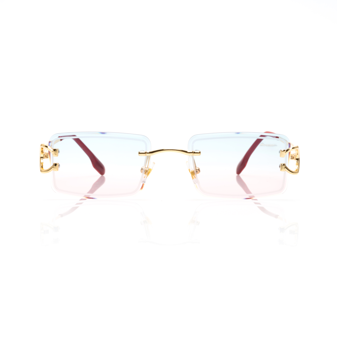 Lunettes Rectangle — Métal Doré & Verres Bleu Ciel