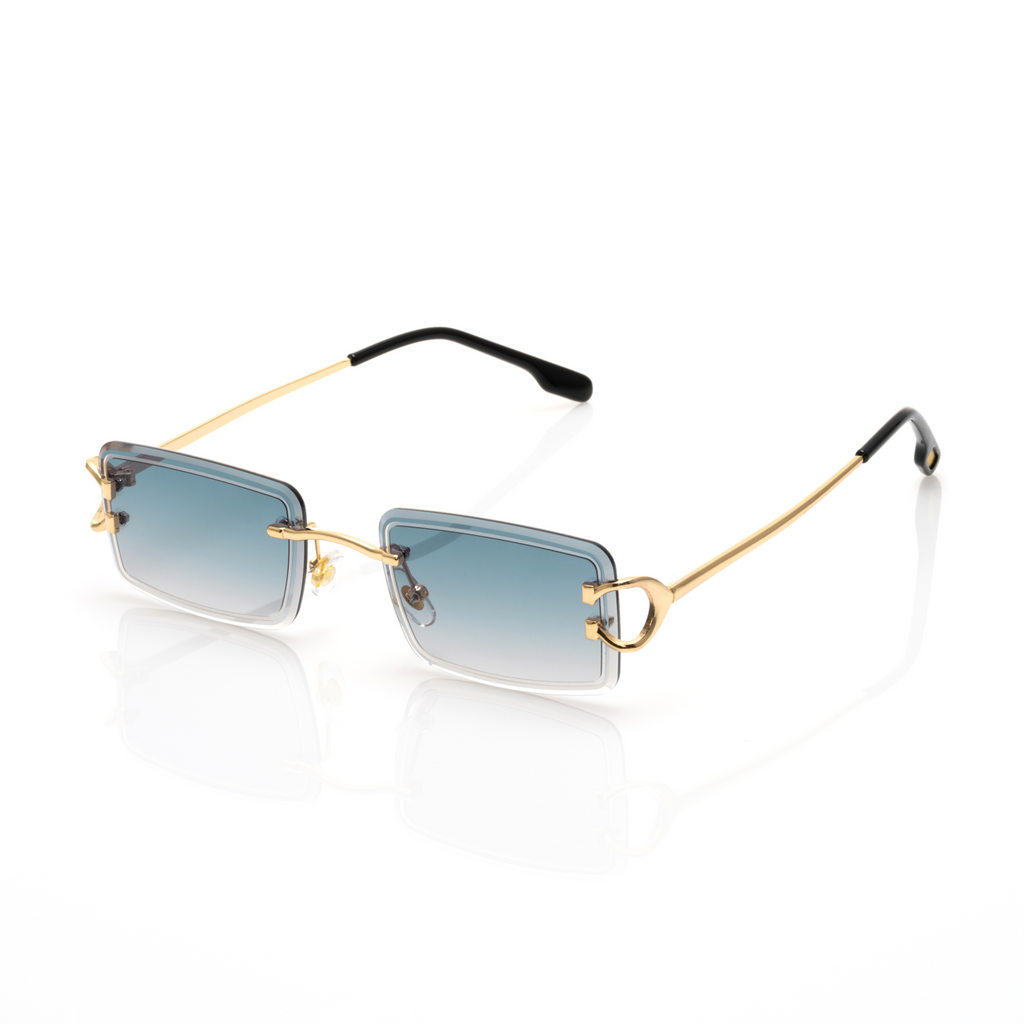 Lunettes Rectangle — Métal Doré & Verres Bleu Ciel