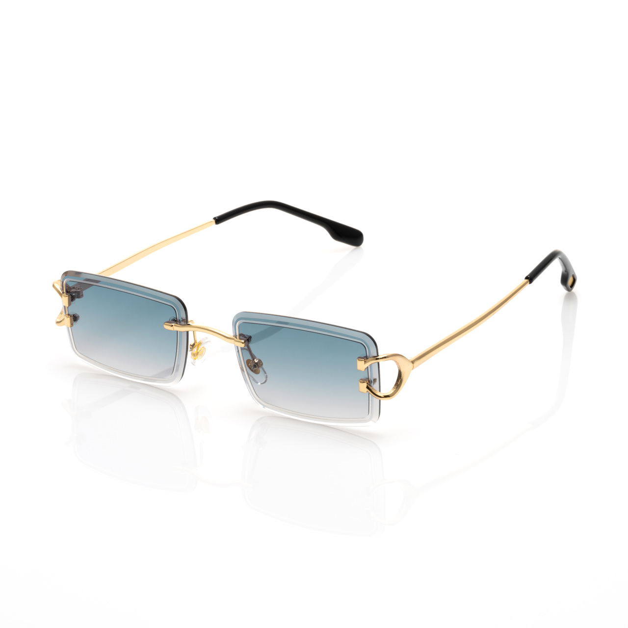 Lunettes Rectangle — Métal Doré & Verres Bleu Ciel