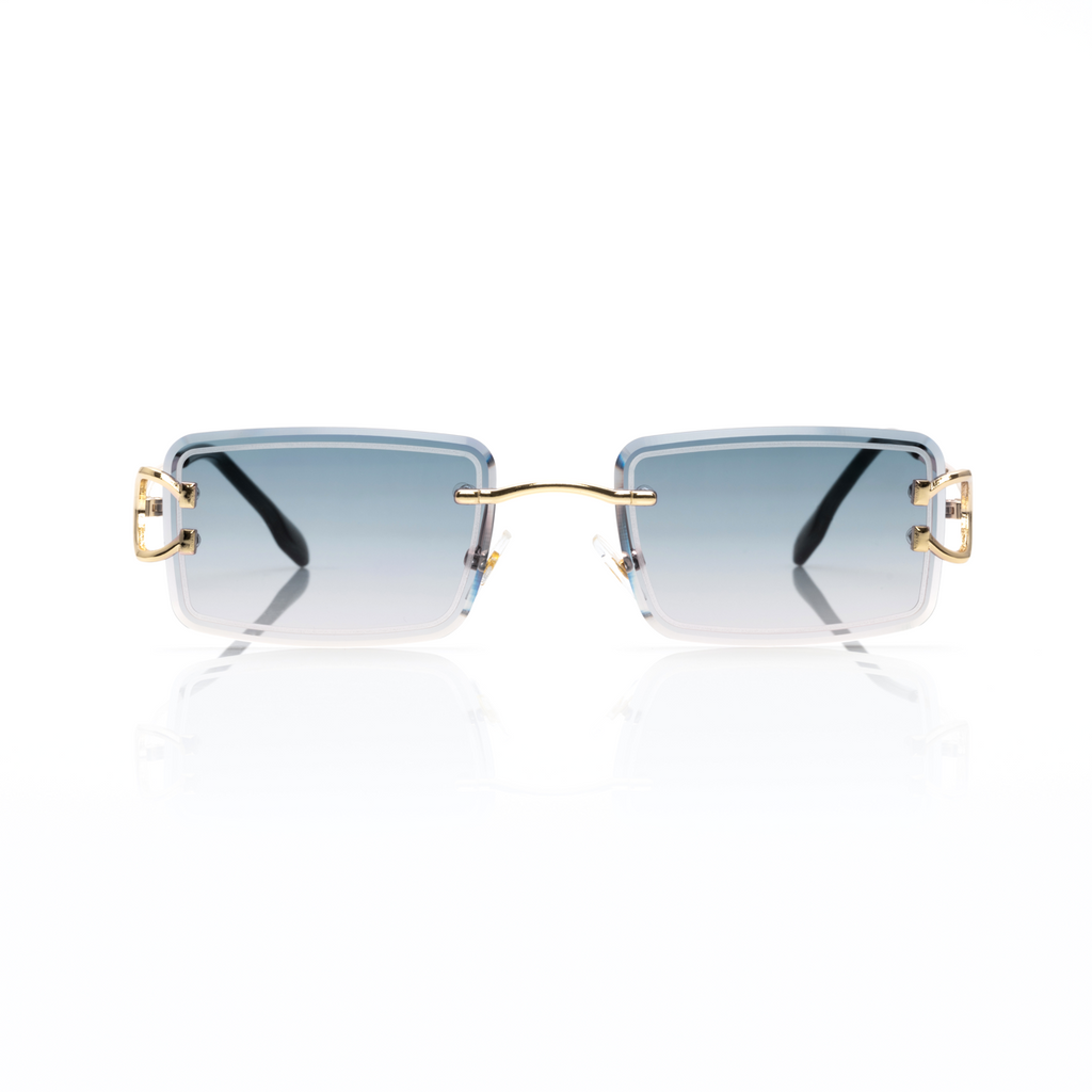 Lunettes Rectangle — Métal Doré & Verres Bleu Ciel