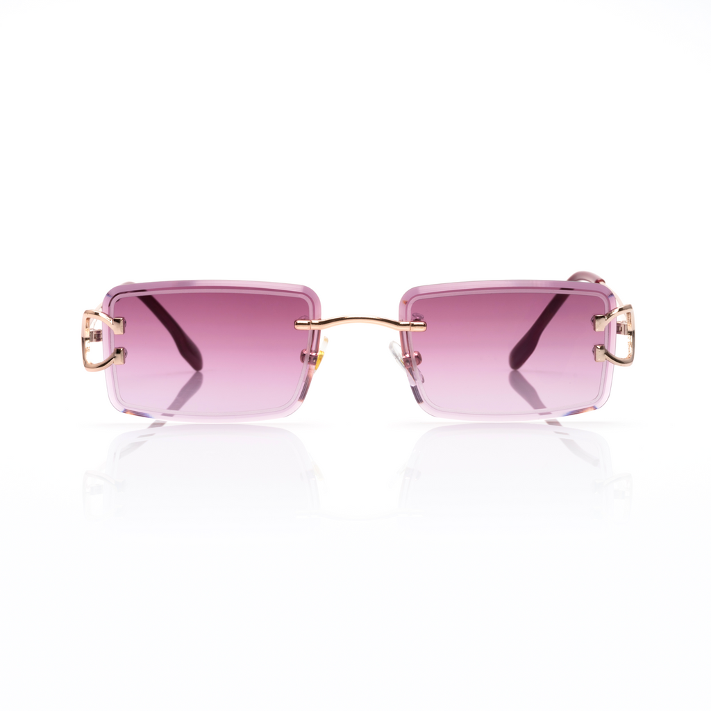 Lunettes Rectangle — Métal Doré & Verres Bleu Ciel