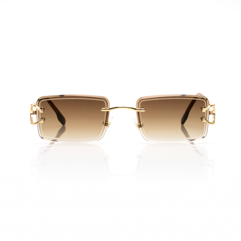 Lunettes Rectangle — Métal Doré & Verres Bleu Ciel