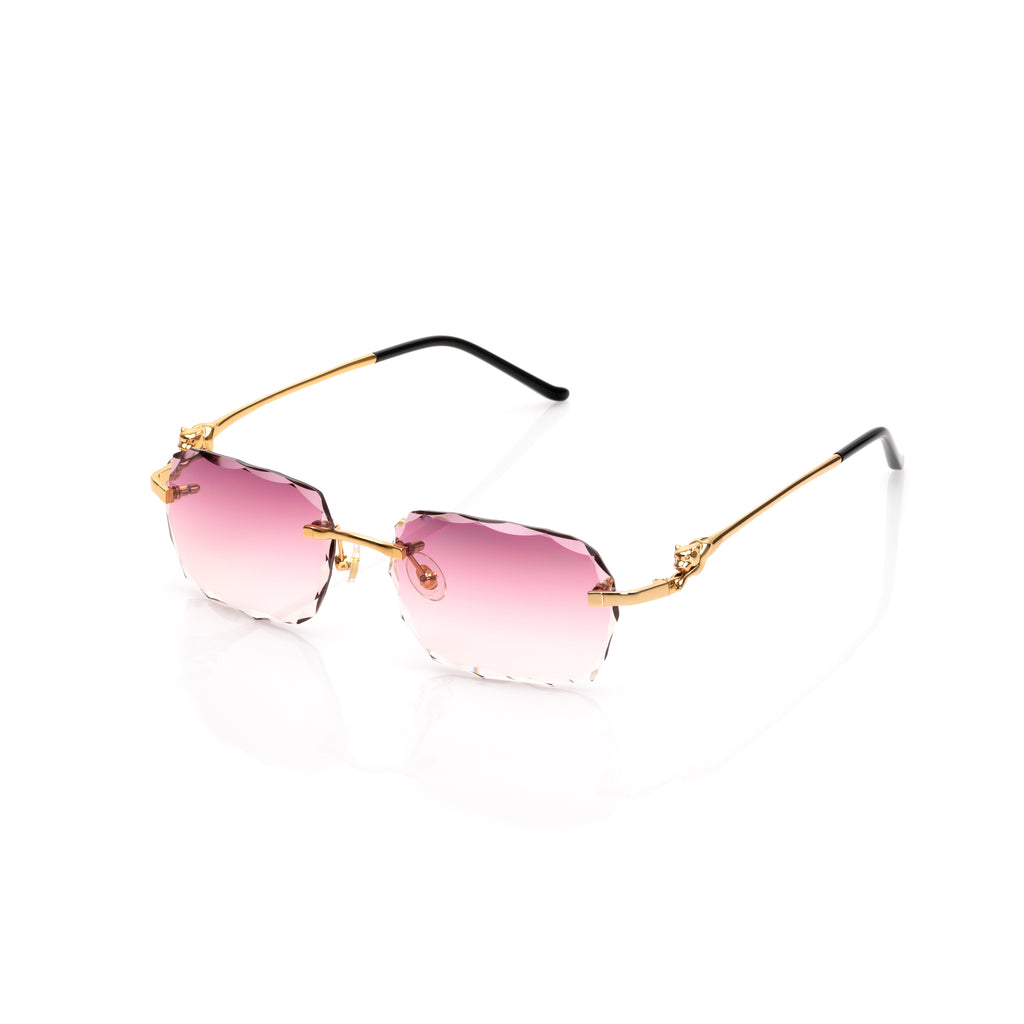 Lunettes Rectangle — Métal Doré & Verres Rose Taillés