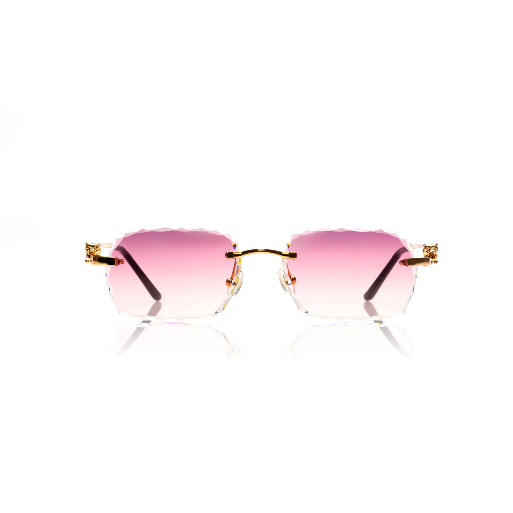 Lunettes Rectangle — Métal Doré & Verres Rose Taillés